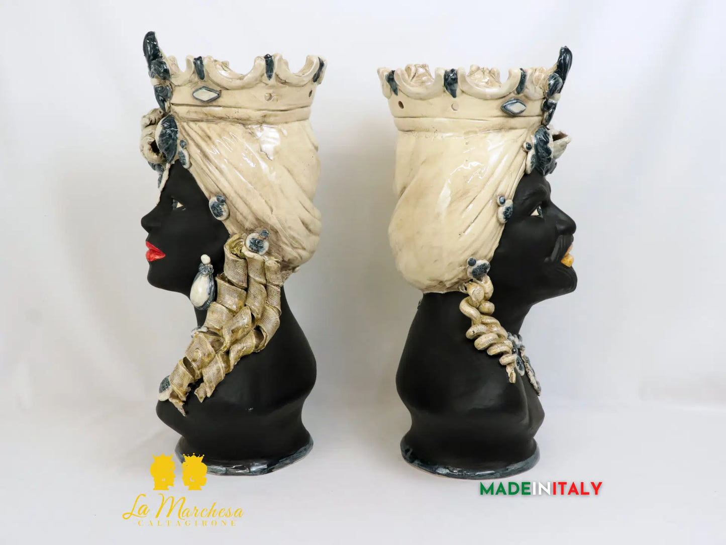OUTLET - Teste di Moro Mezzo Busto Nere Opache in Ceramica di Caltagirone