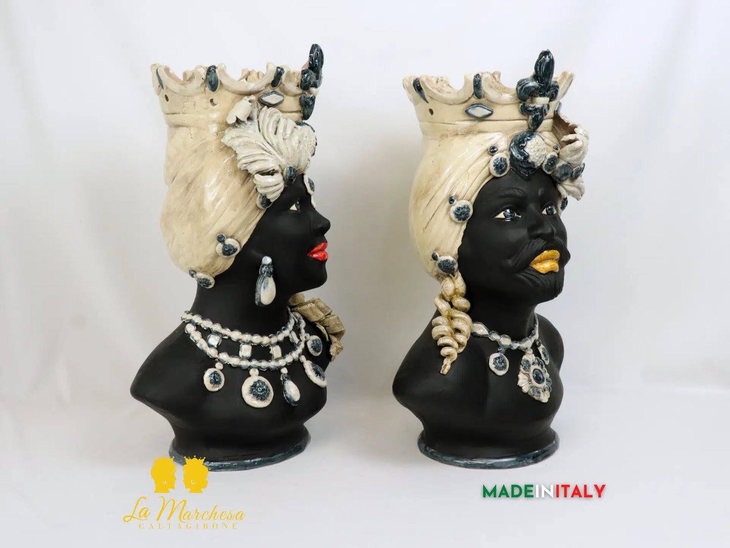OUTLET - Teste di Moro Mezzo Busto Nere Opache in Ceramica di Caltagirone
