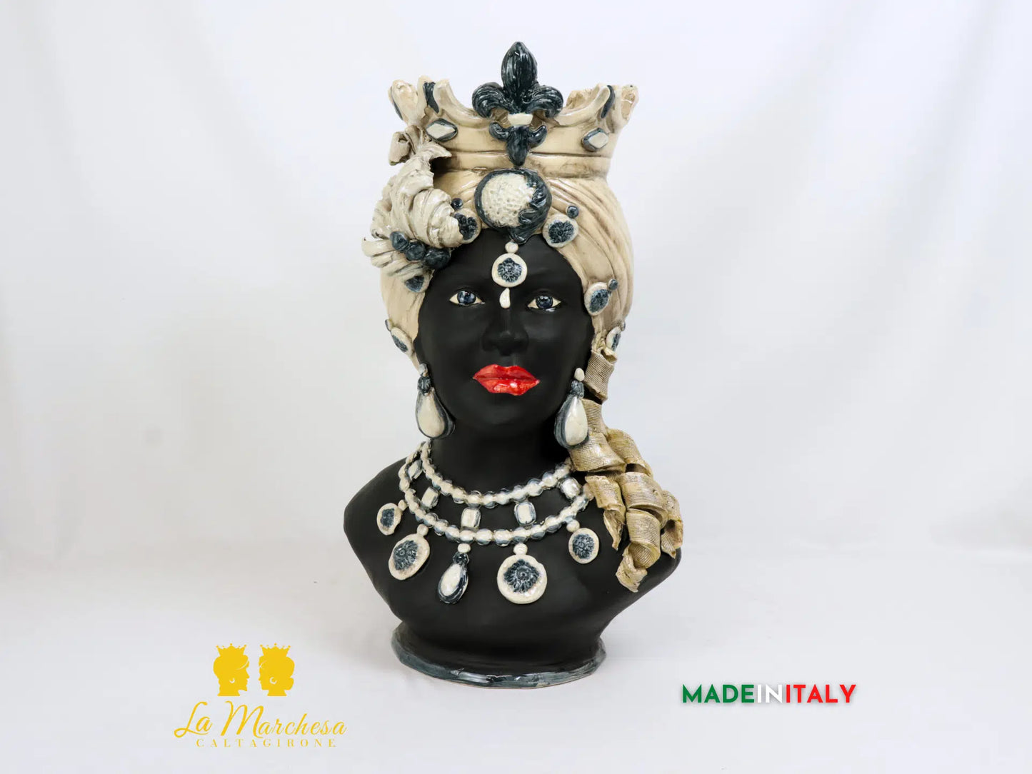 OUTLET - Teste di Moro Mezzo Busto Nere Opache in Ceramica di Caltagirone
