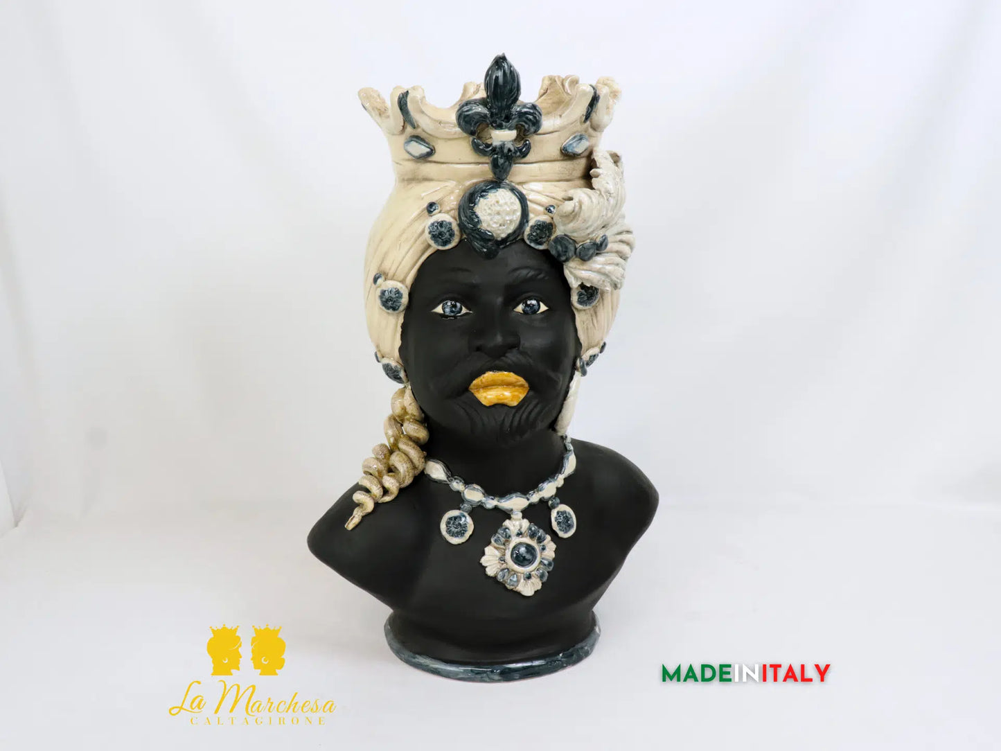 OUTLET - Teste di Moro Mezzo Busto Nere Opache in Ceramica di Caltagirone