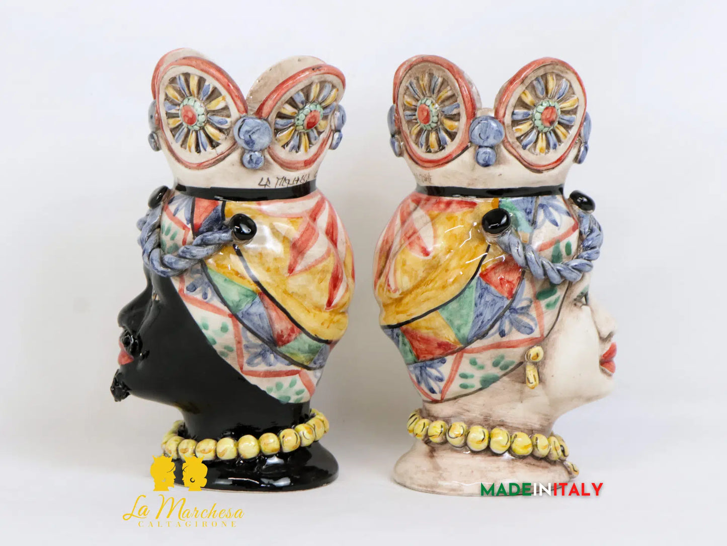 OUTLET - Coppia di Teste di Moro Ruota di Carro in Ceramica di Caltagirone 23cm