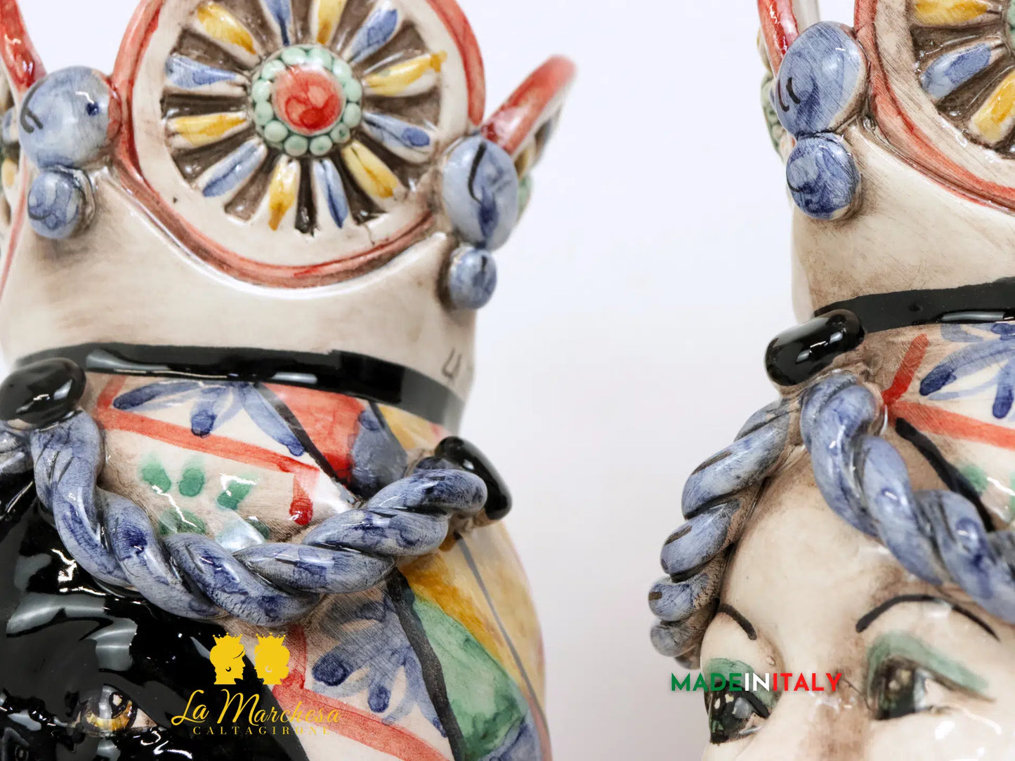 OUTLET - Coppia di Teste di Moro Ruota di Carro in Ceramica di Caltagirone 23cm