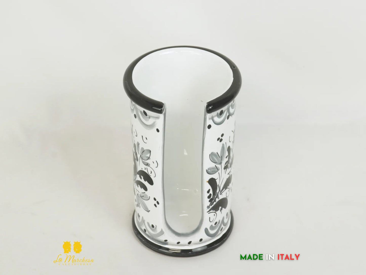 OUTLET Porta bicchieri in Ceramica di Caltagirone bianco nero