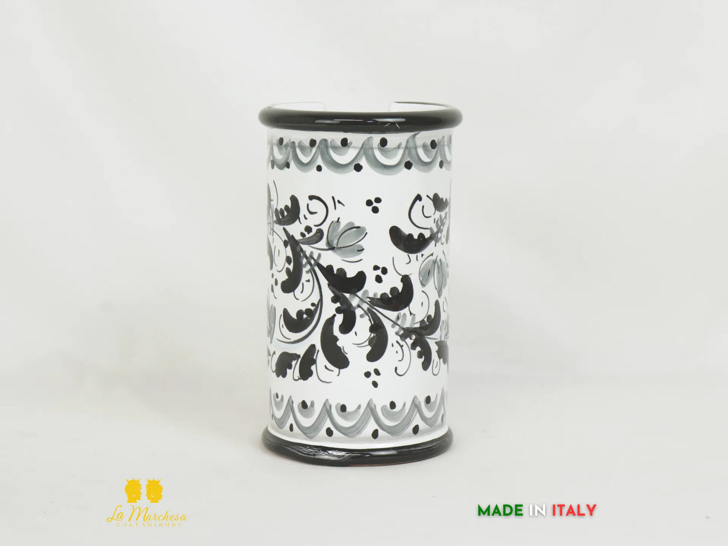 OUTLET Porta bicchieri in Ceramica di Caltagirone bianco nero