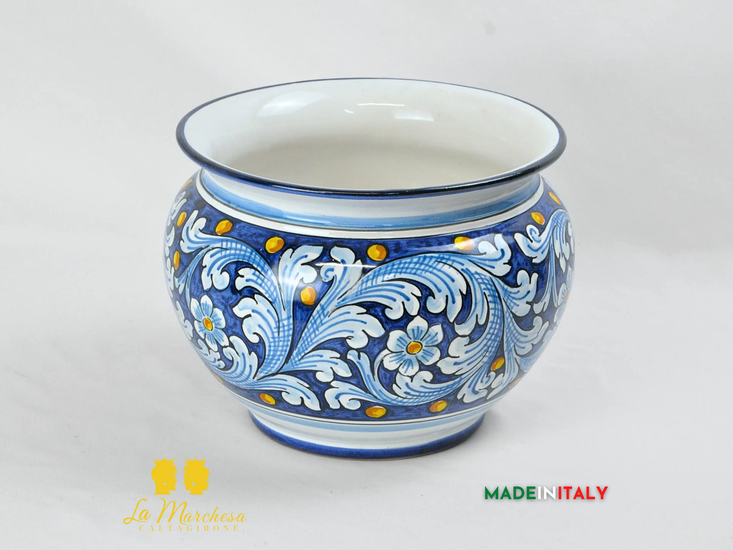 Outlet - Porta Pianta Barocco Blu in Ceramica di Caltagirone