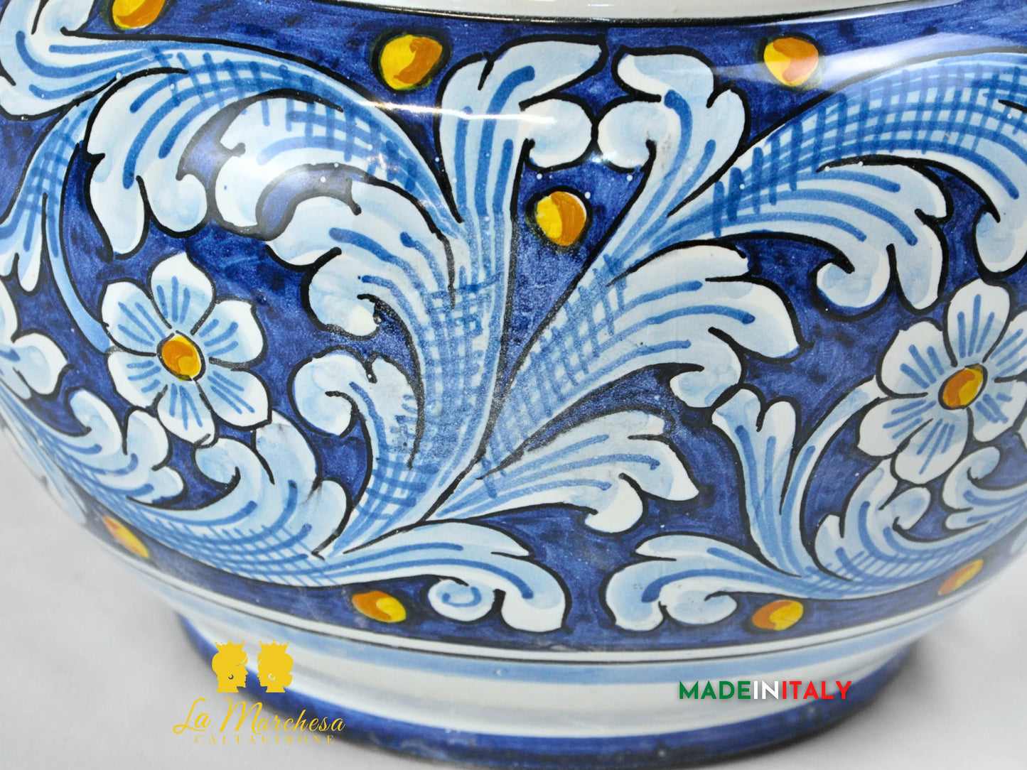 Outlet - Porta Pianta Barocco Blu in Ceramica di Caltagirone