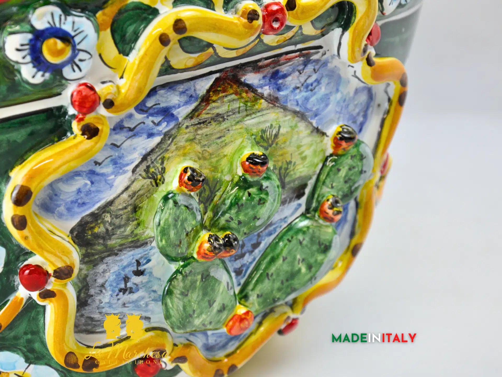 OUTLET - Vaso Coffa Siciliana Portavaso in Ceramica di Caltagirone fichi d'india