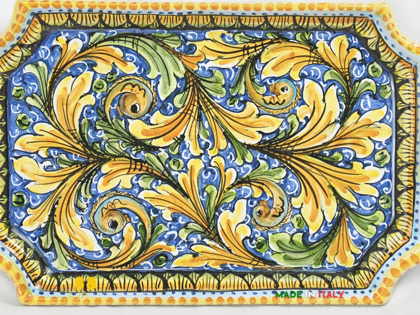 OUTLET - Vassoio in ceramica di Caltagirone ornato blu antico