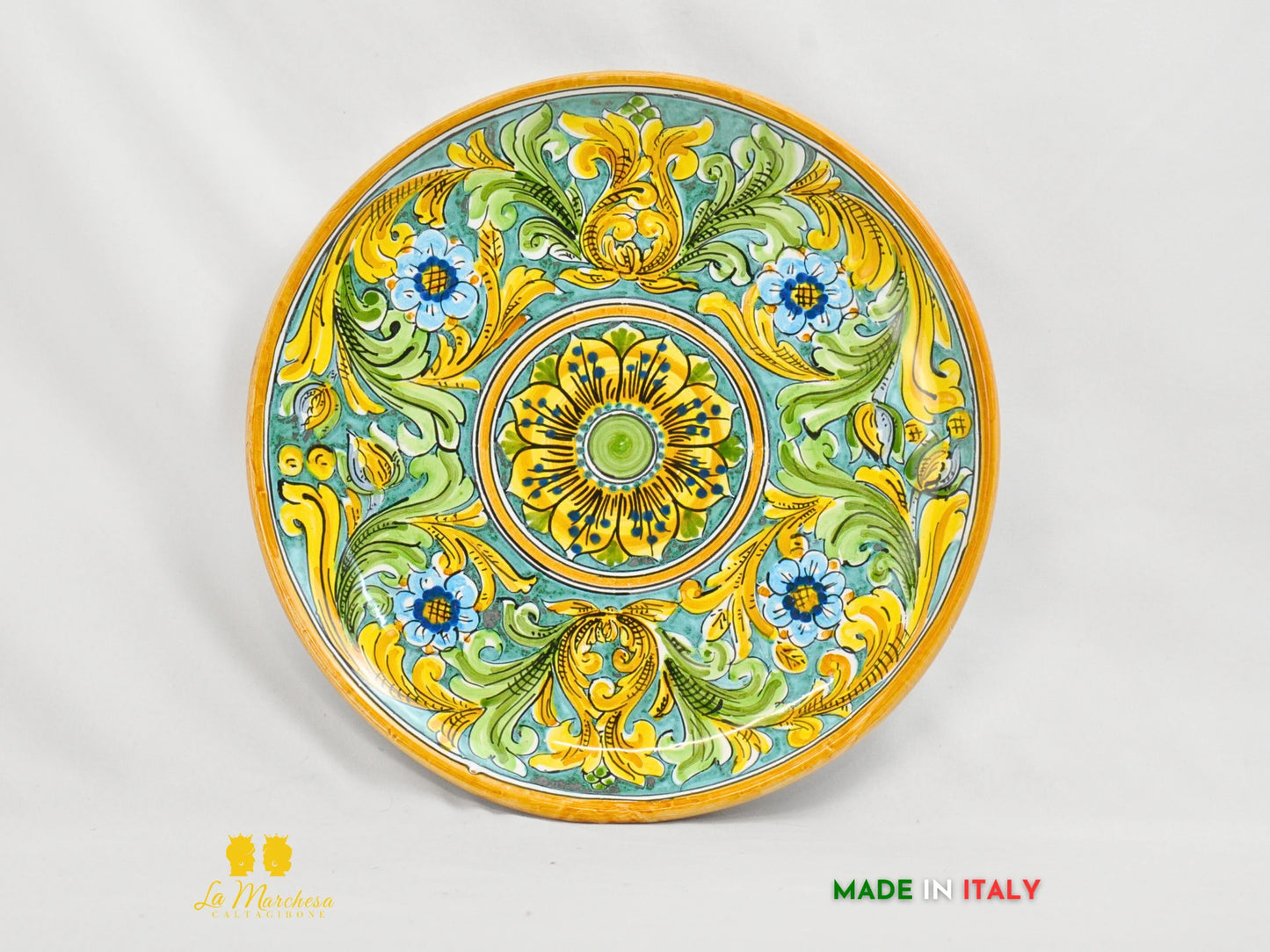 OUTLET Piatto in Ceramica di Caltagirone rotondo ornato fiore 32cm