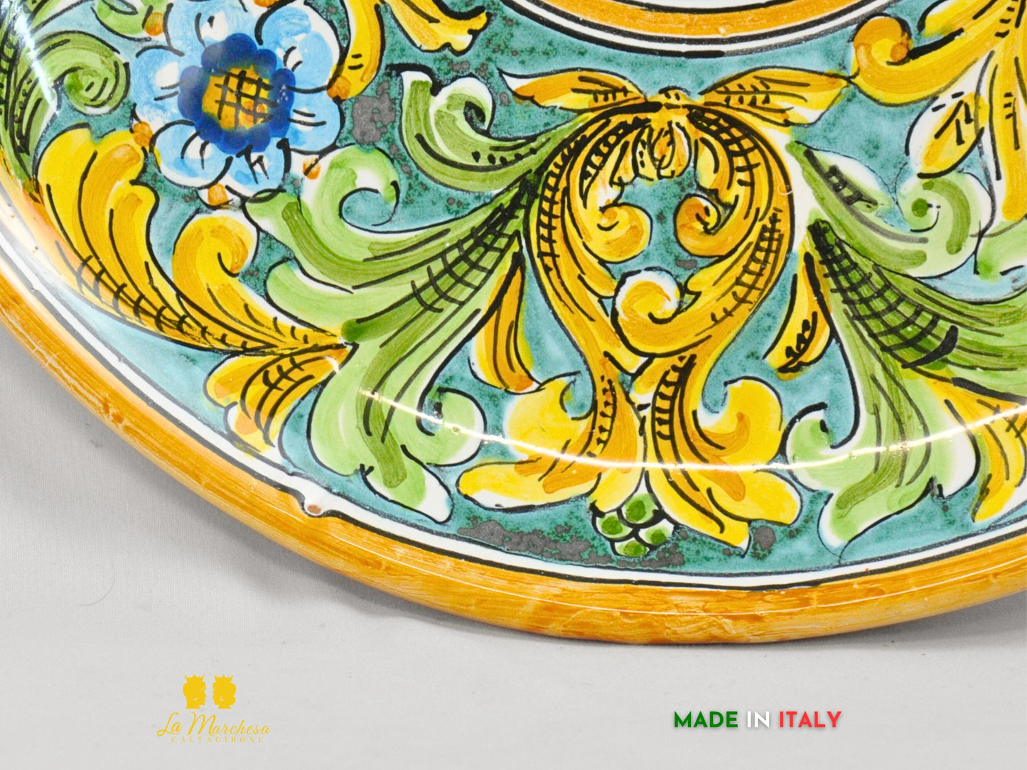 OUTLET Piatto in Ceramica di Caltagirone rotondo ornato fiore 32cm