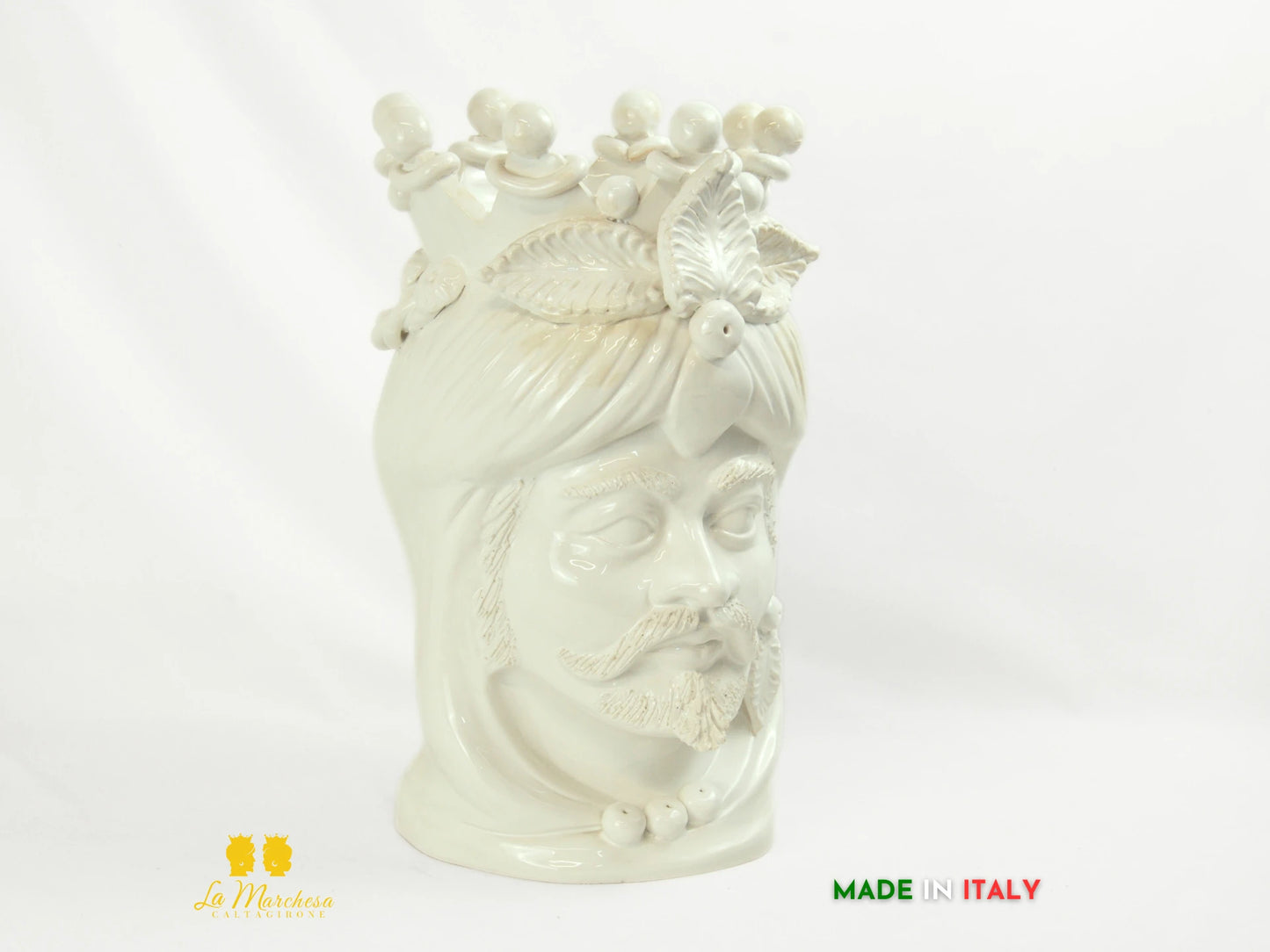 OUTLET Testa di Moro in ceramica Caltagirone barocco bianco H45