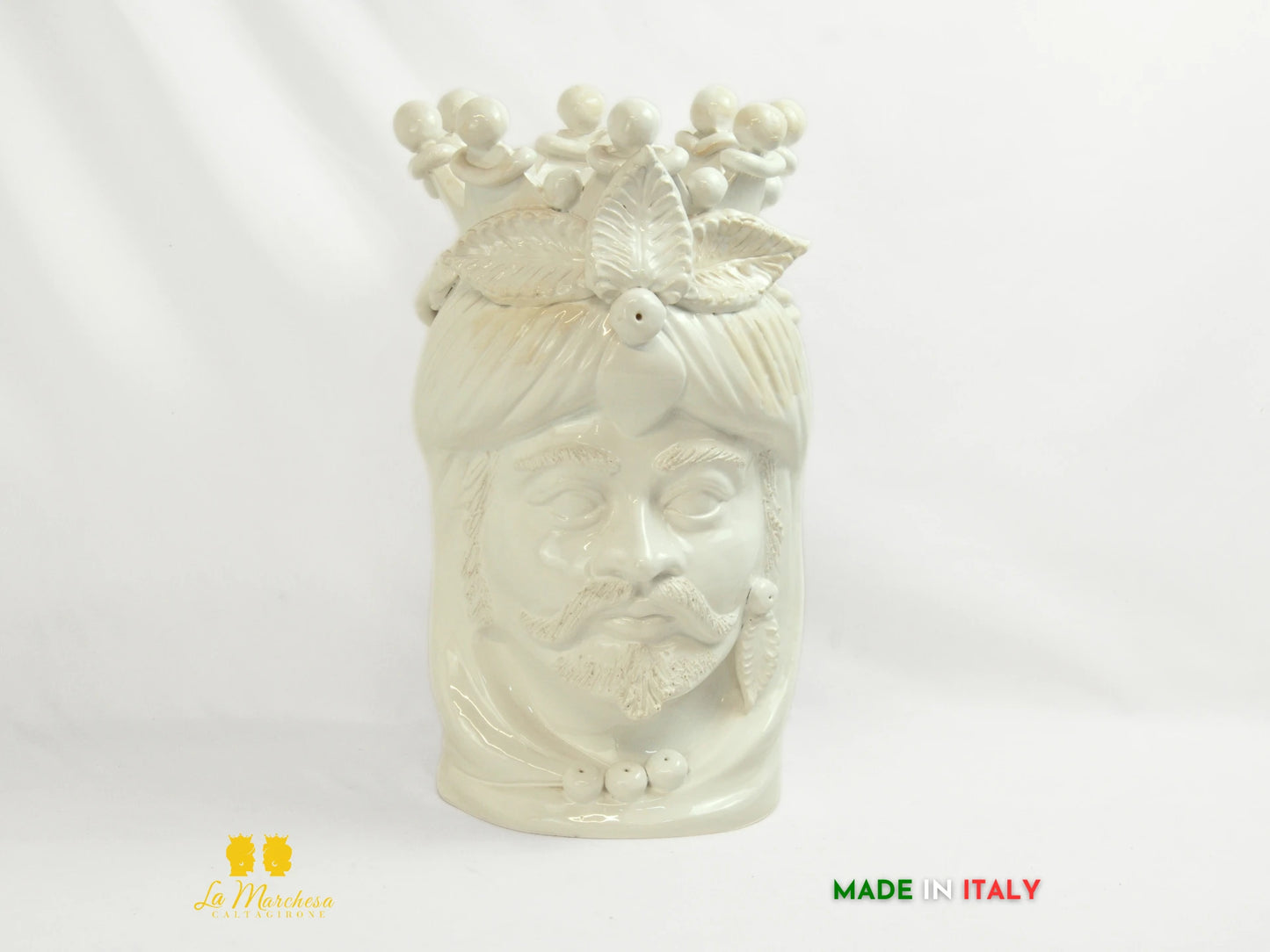 OUTLET Testa di Moro in ceramica Caltagirone barocco bianco H45