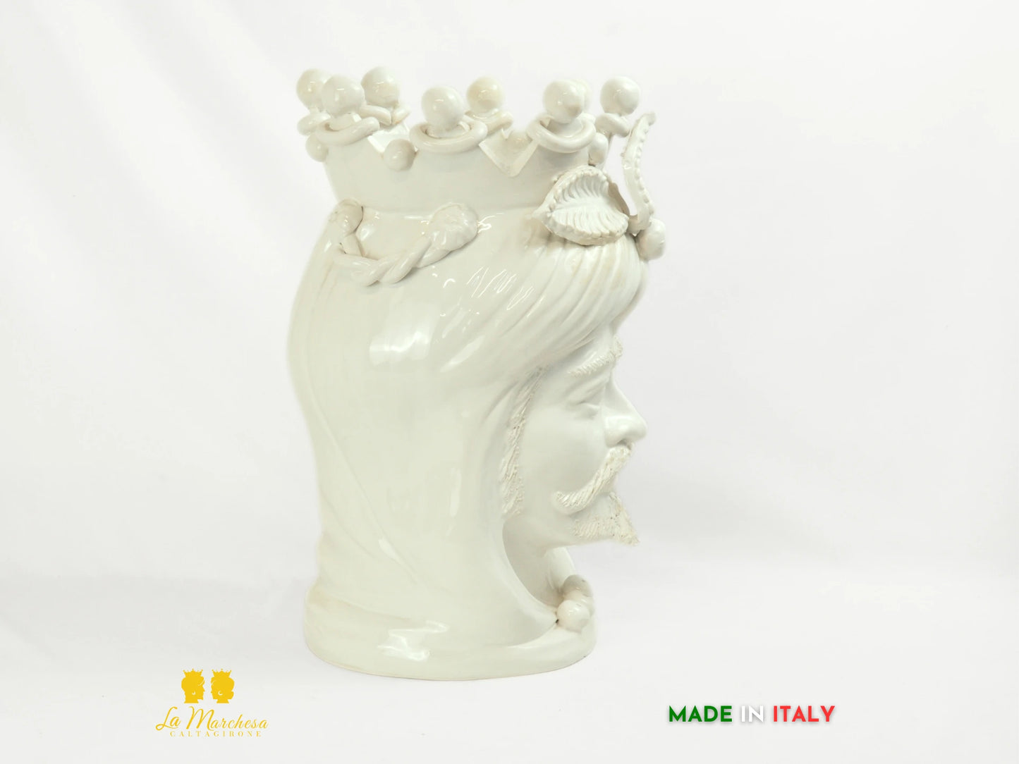 OUTLET Testa di Moro in ceramica Caltagirone barocco bianco H45