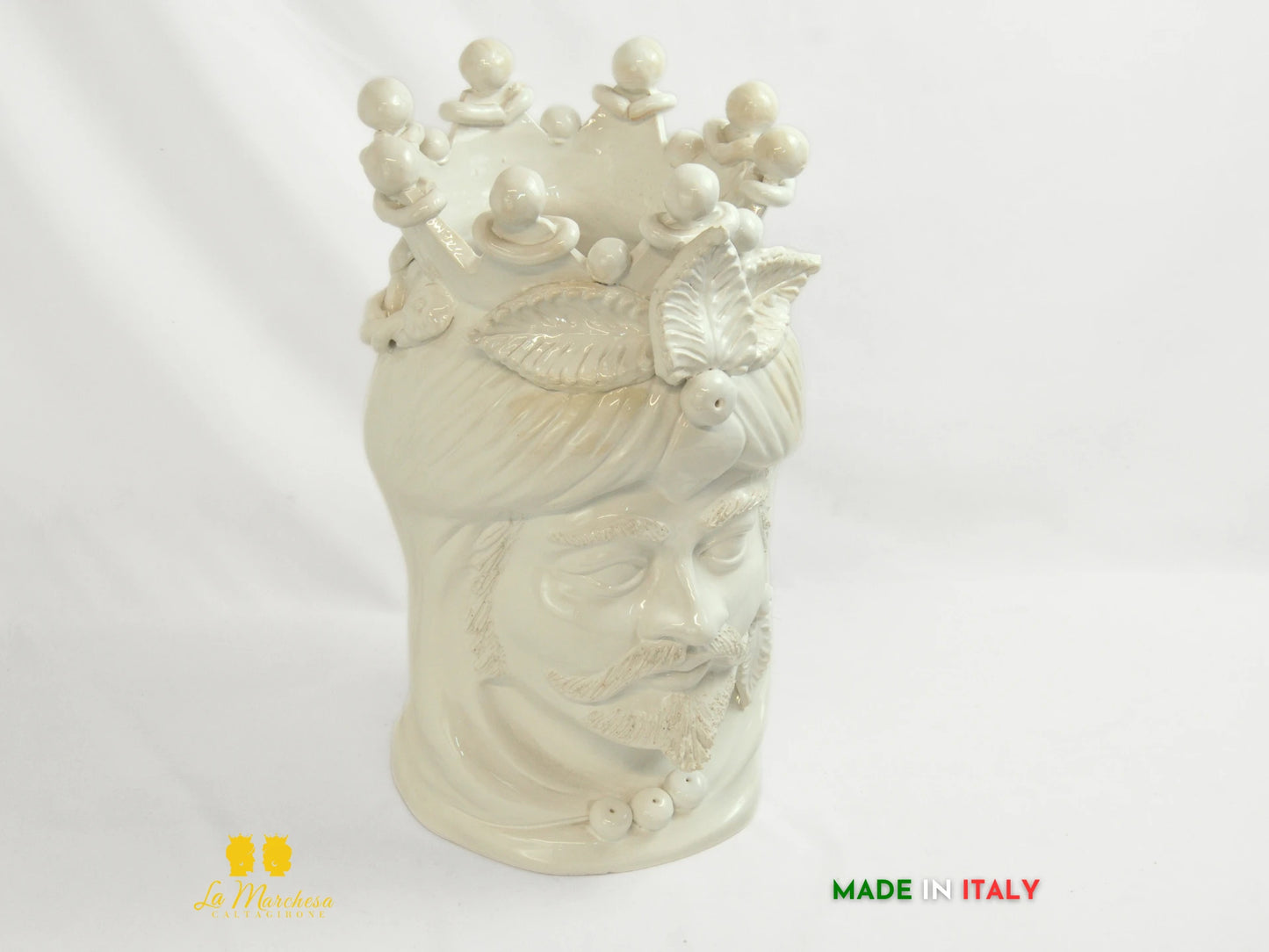 OUTLET Testa di Moro in ceramica Caltagirone barocco bianco H45