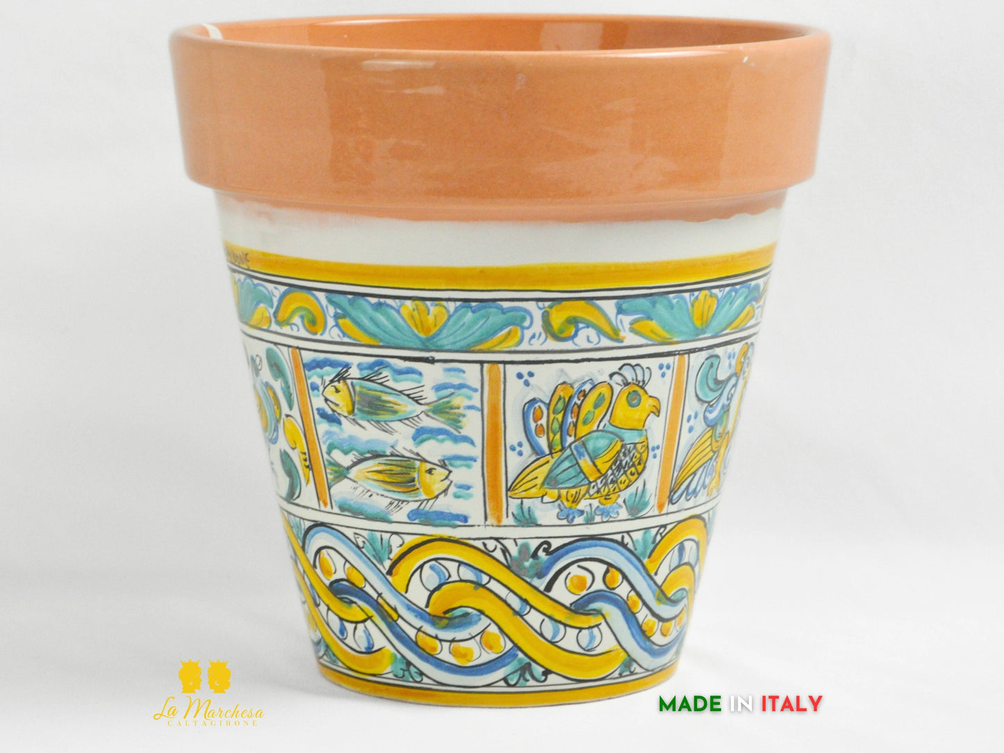 OUTLET Vaso in Ceramica di Caltagirone decoro Mattonelle scalinate 22cm