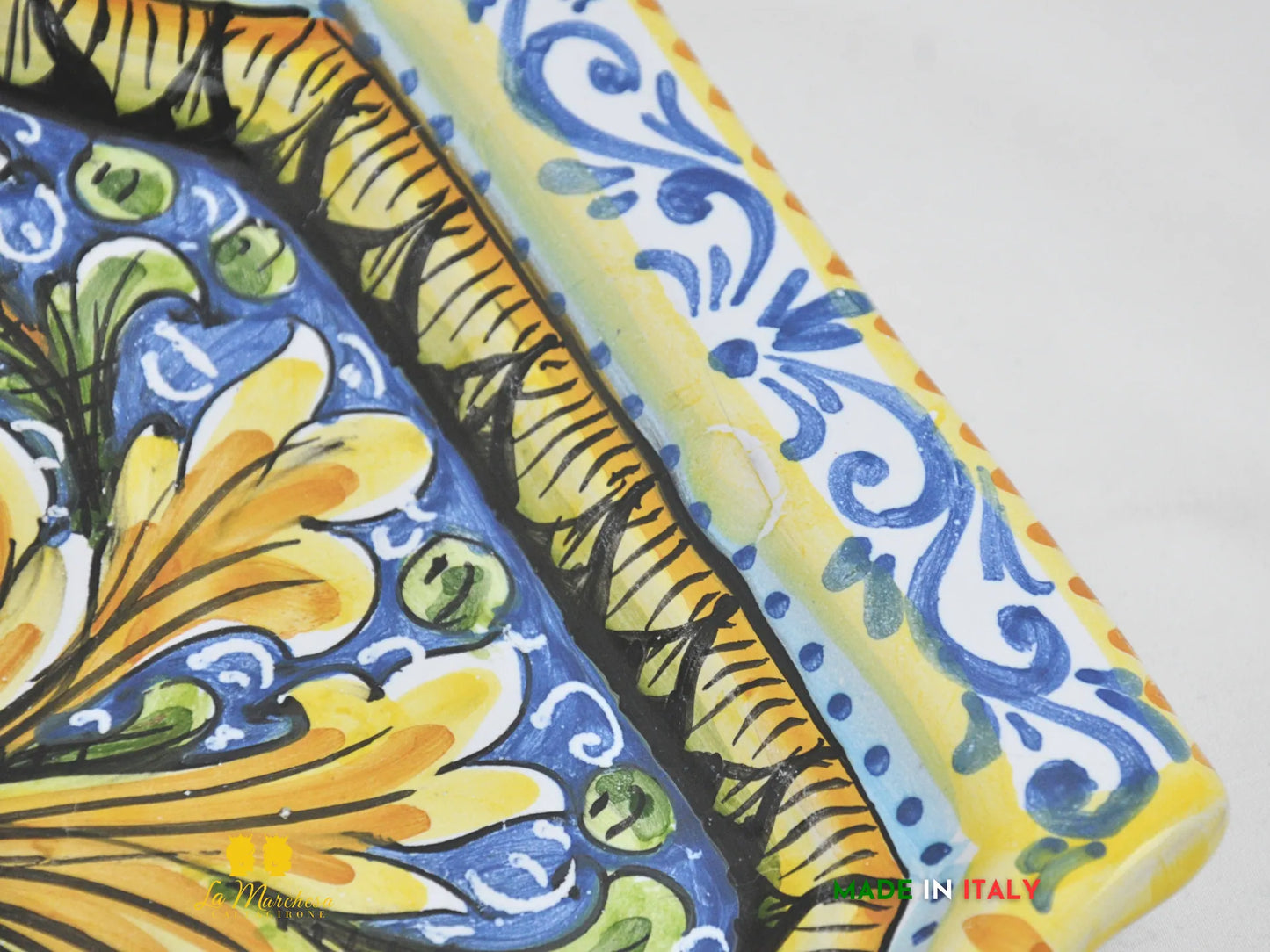 OUTLET - Vassoio in ceramica di Caltagirone ornato blu antico