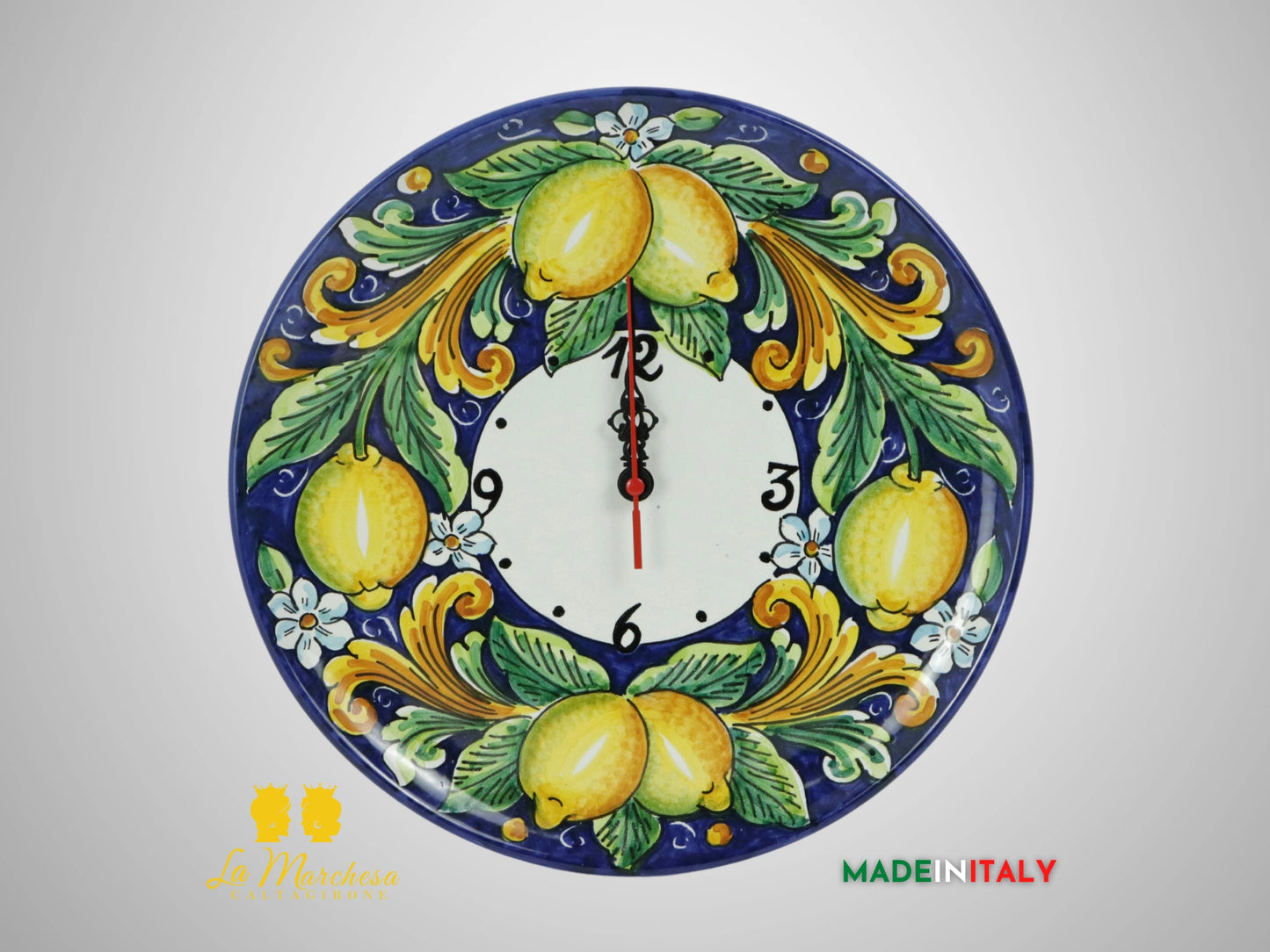 Orologio Decoro Limoni in Ceramica di Caltagirone 30cm - Blu Cobalto