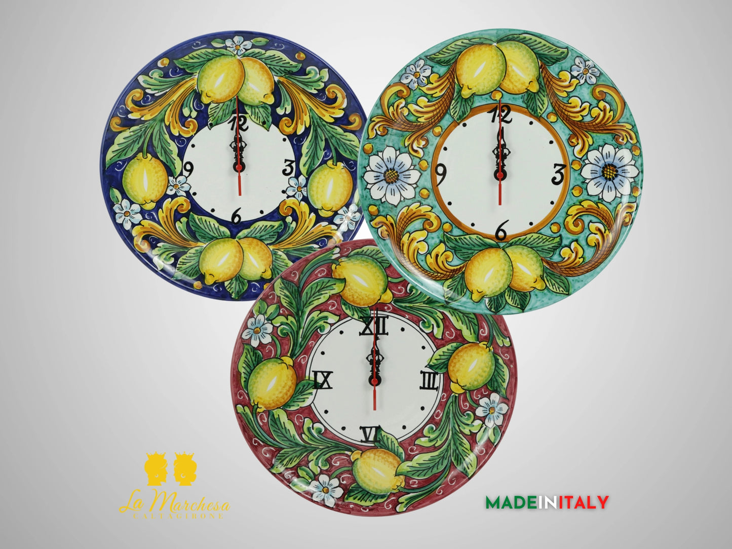 Orologio Decoro Limoni in Ceramica di Caltagirone 30cm - Vari Colori