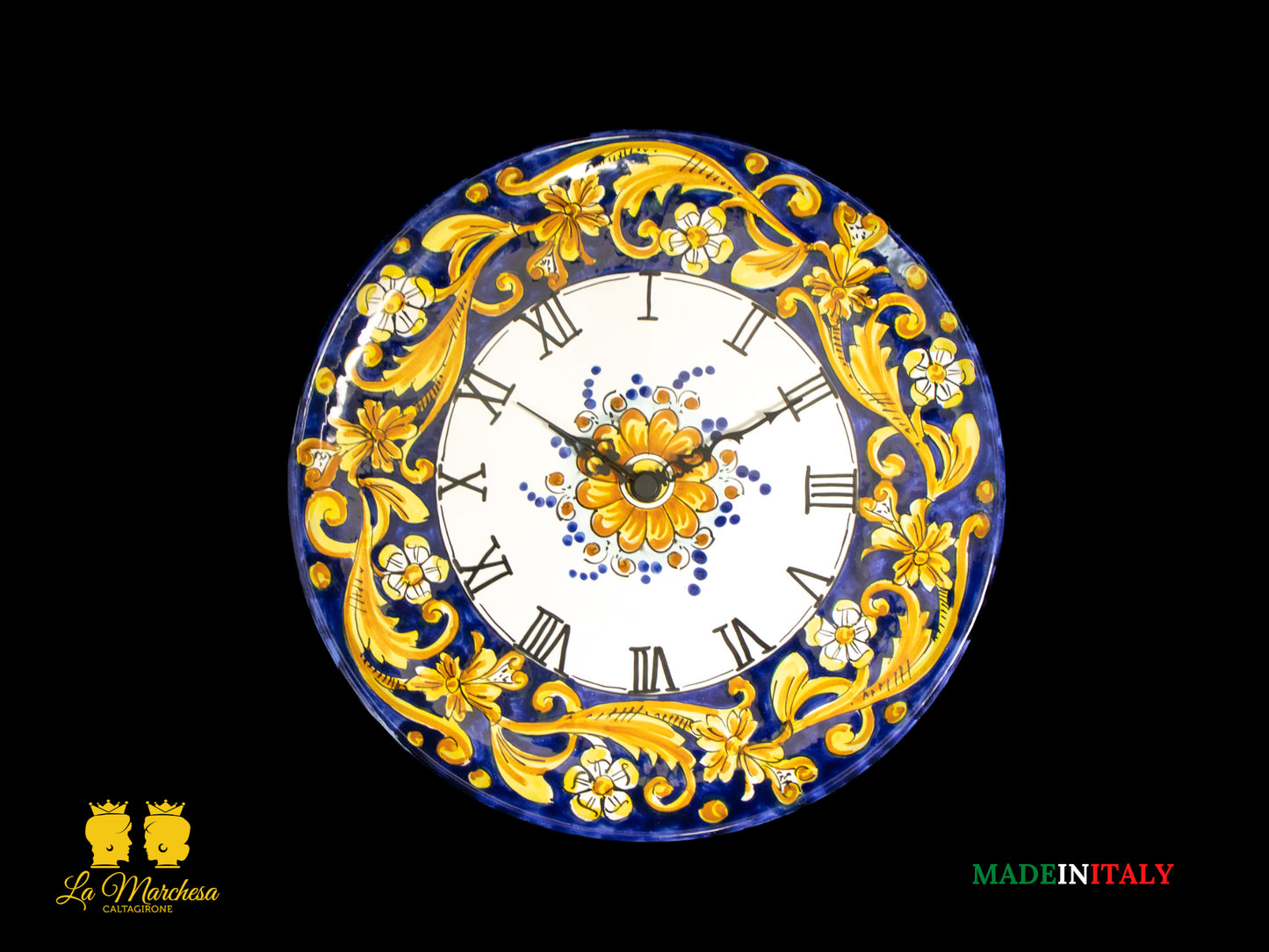 Orologio in Ceramica di Caltagirone decoro ornato 31cm - Vari Colori
