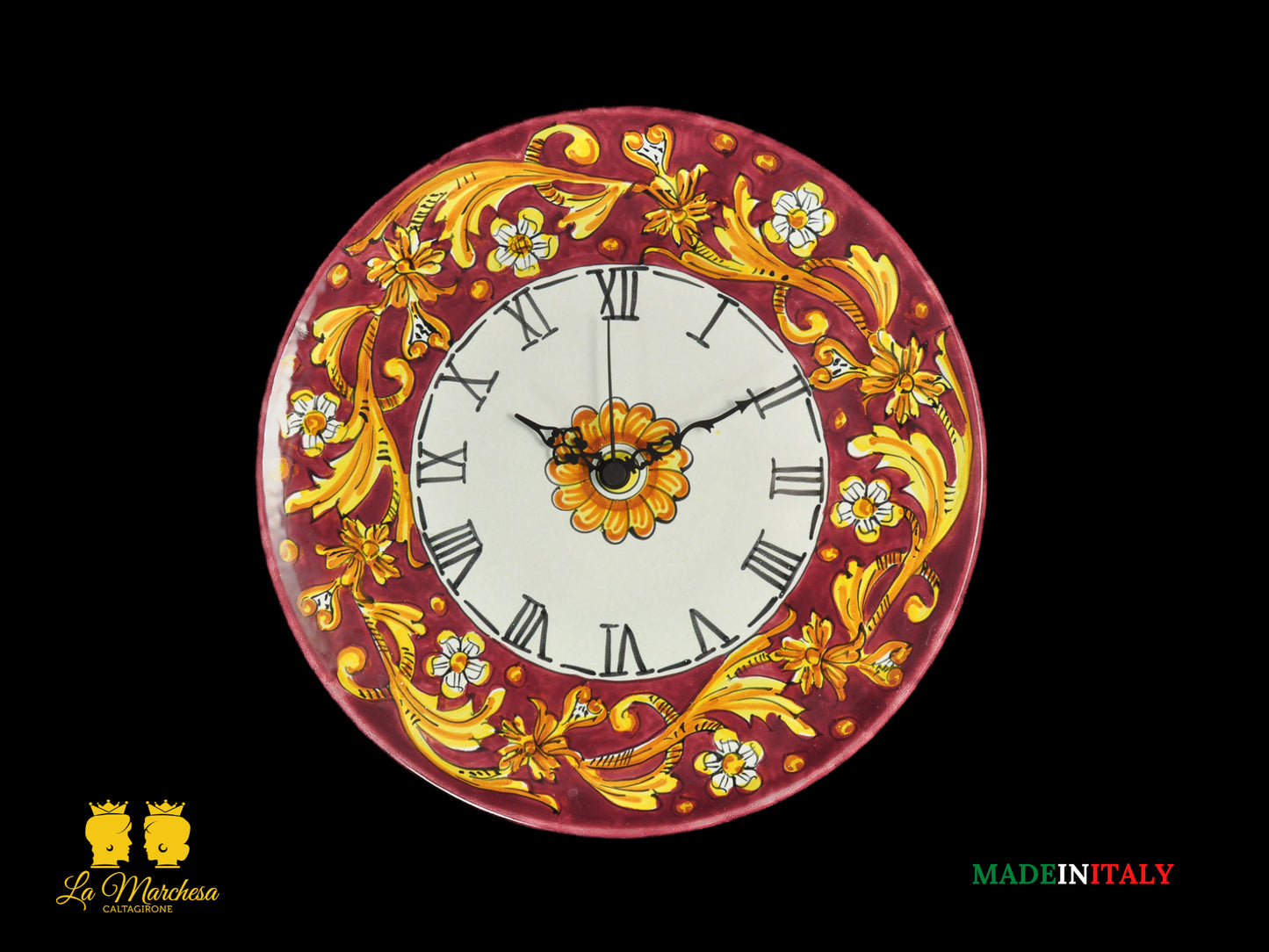 Orologio in Ceramica di Caltagirone decoro ornato 31cm - Vari Colori