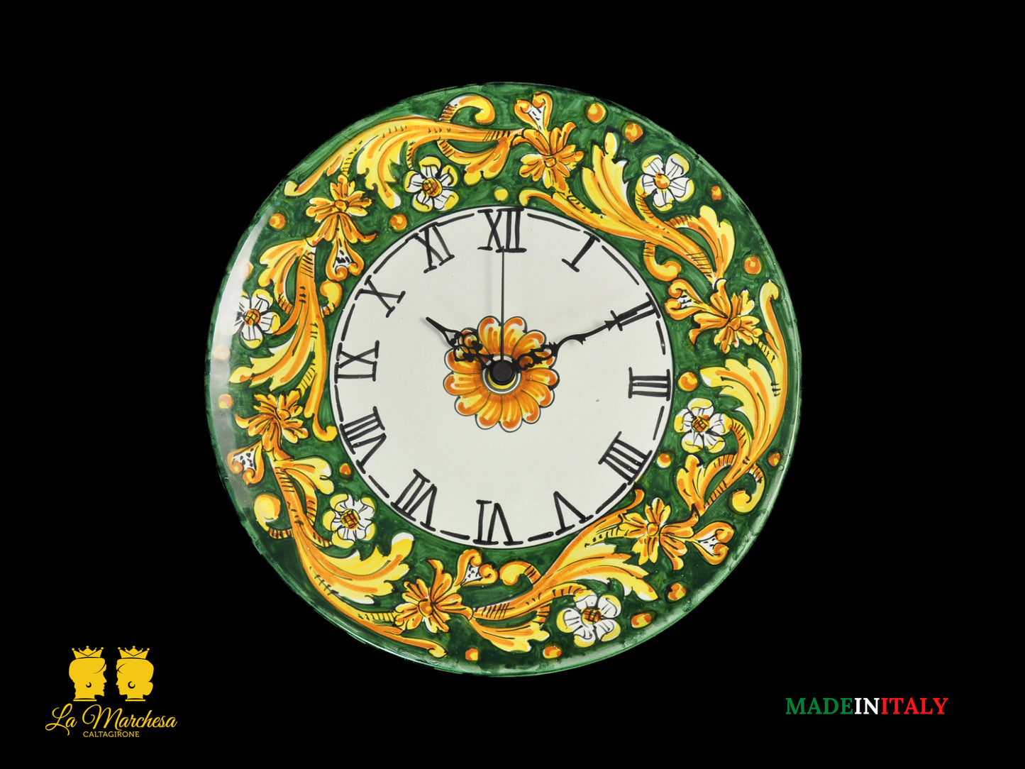 Orologio in Ceramica di Caltagirone decoro ornato 31cm - Vari Colori