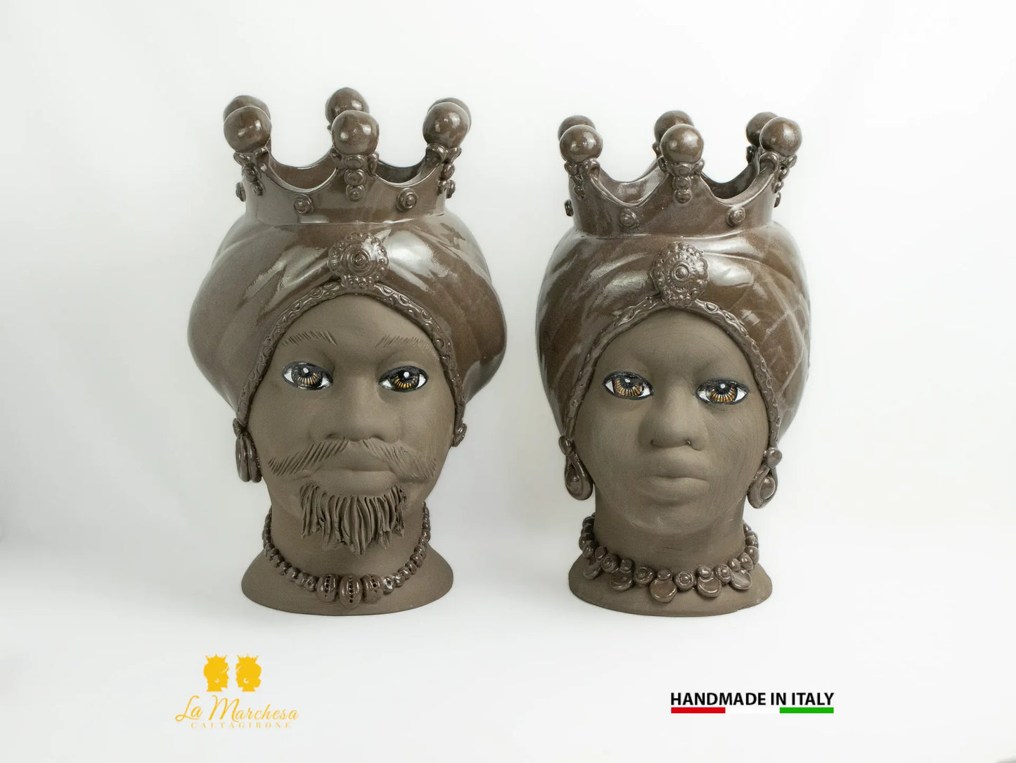 OUTLET Teste di Moro in Ceramica di Caltagirone marrone satinato 42cm