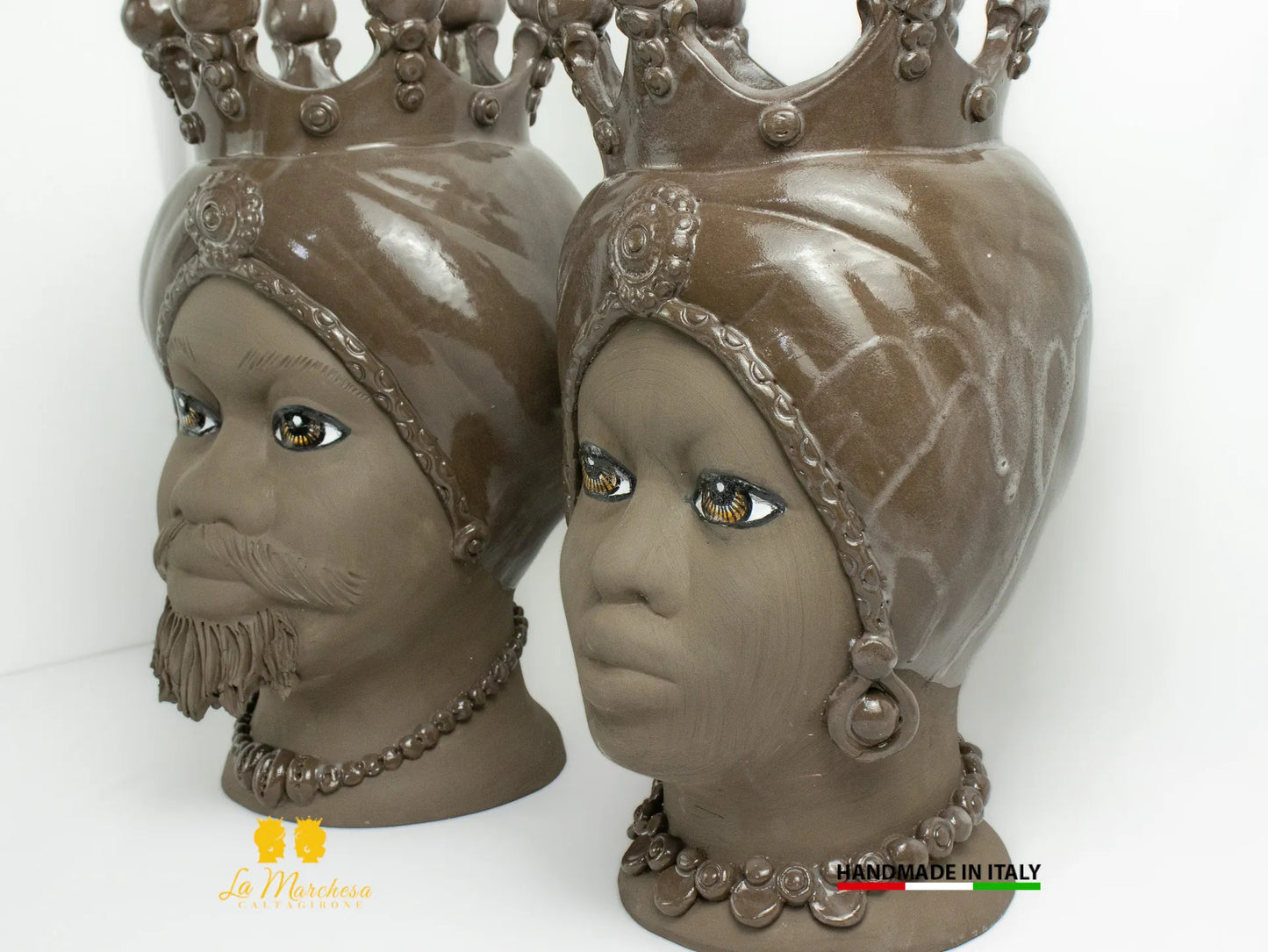 OUTLET Teste di Moro in Ceramica di Caltagirone marrone satinato 42cm