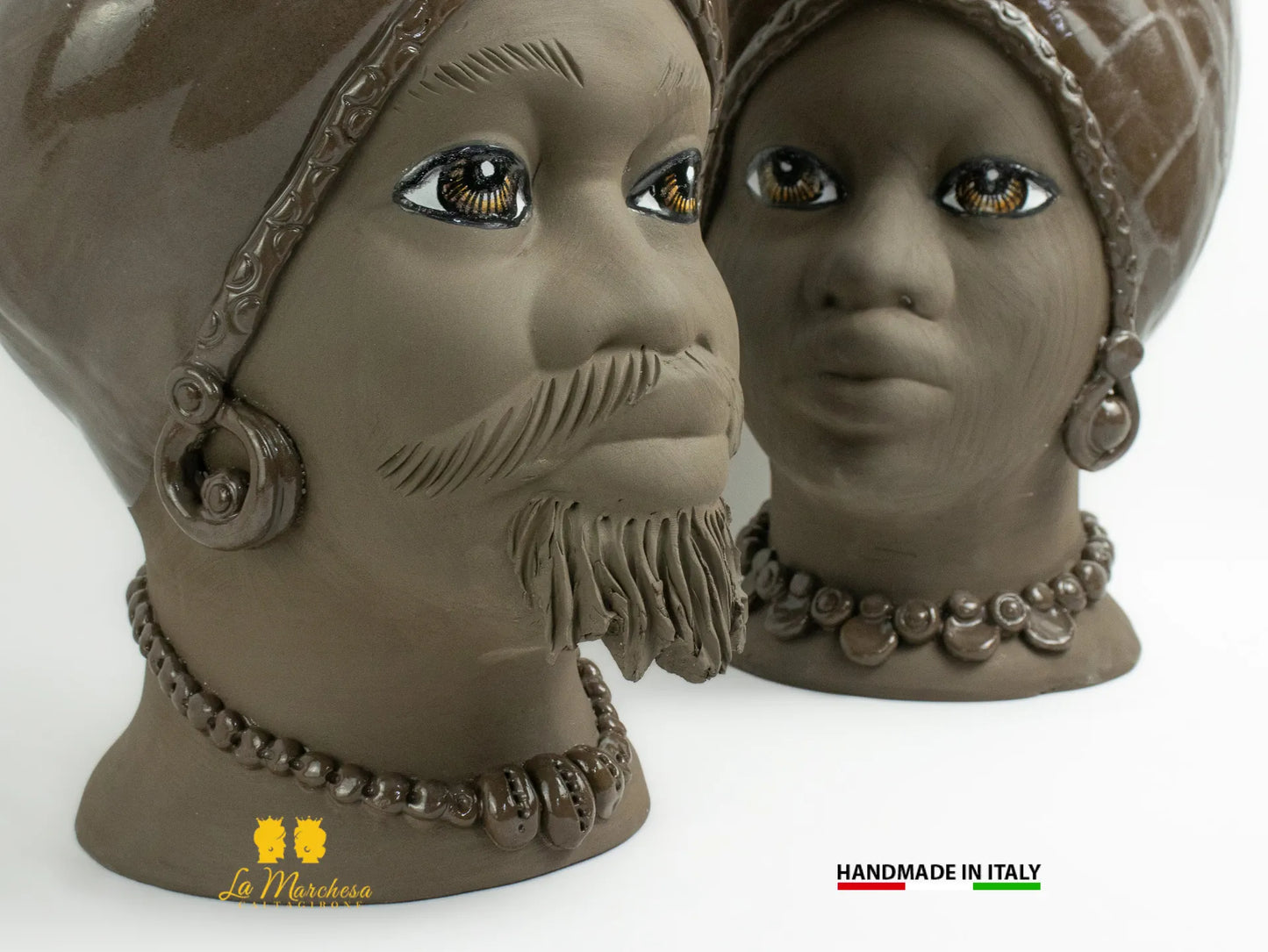 OUTLET Teste di Moro in Ceramica di Caltagirone marrone satinato 42cm