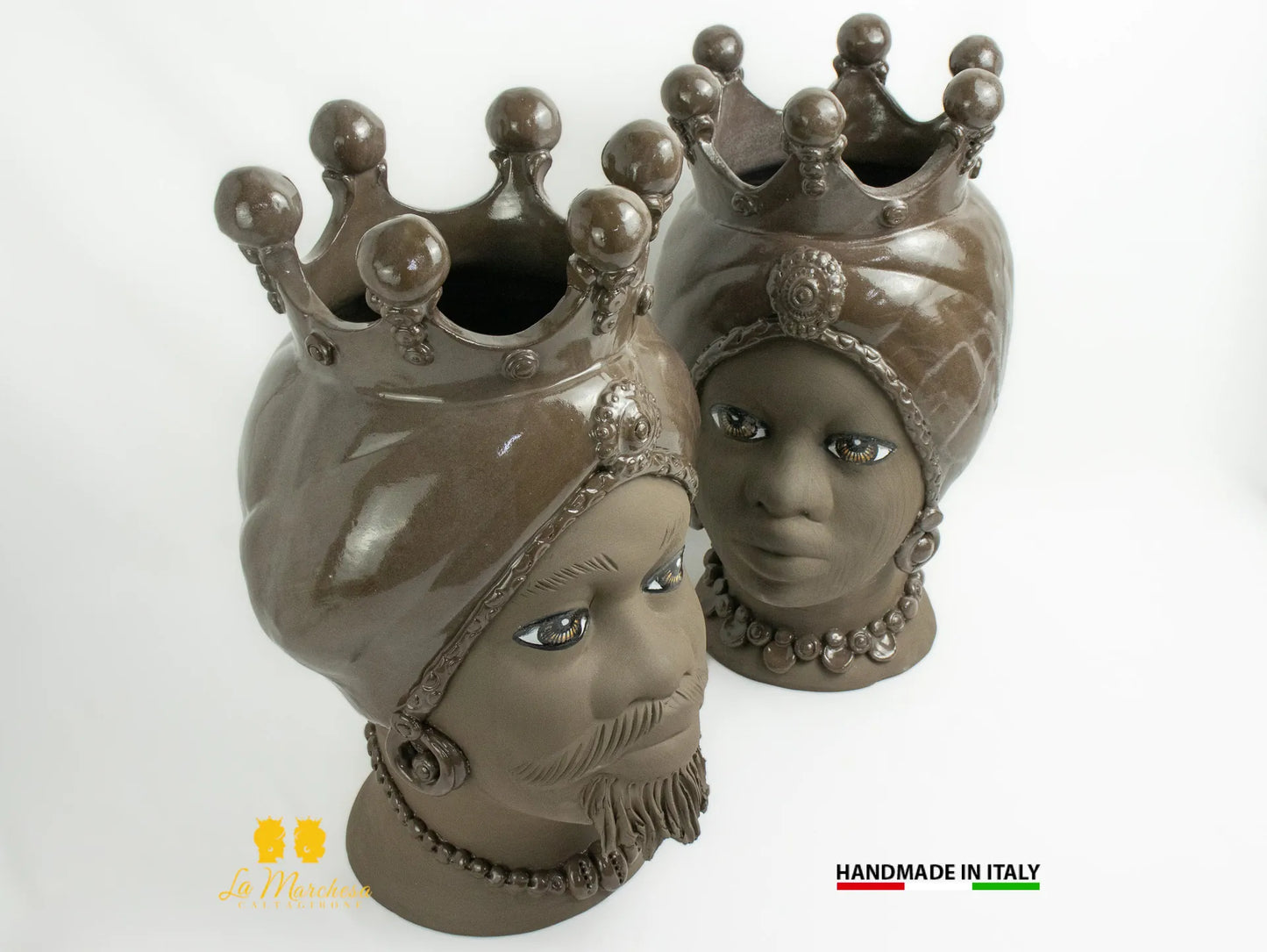 OUTLET Teste di Moro in Ceramica di Caltagirone marrone satinato 42cm