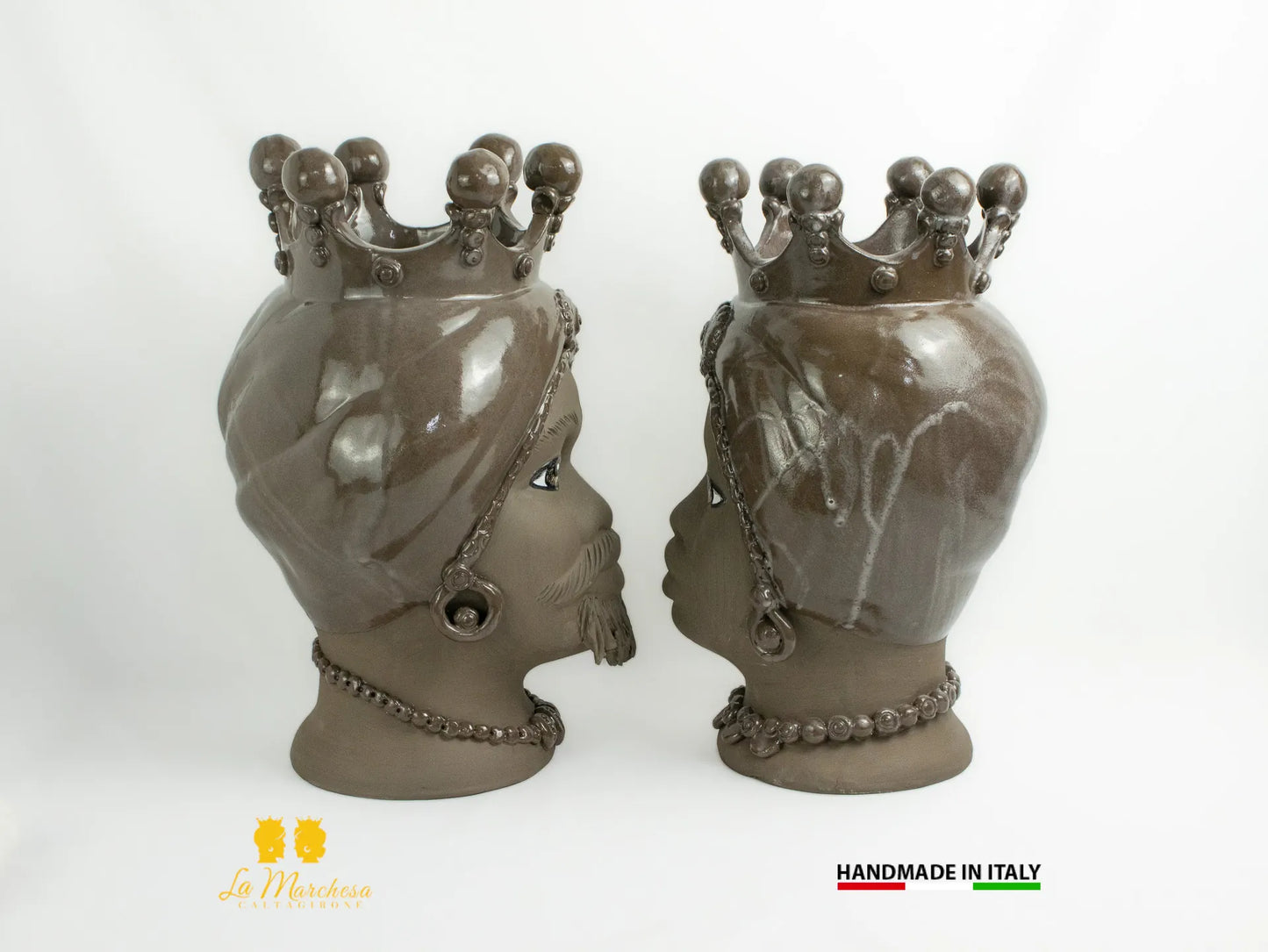 OUTLET Teste di Moro in Ceramica di Caltagirone marrone satinato 42cm