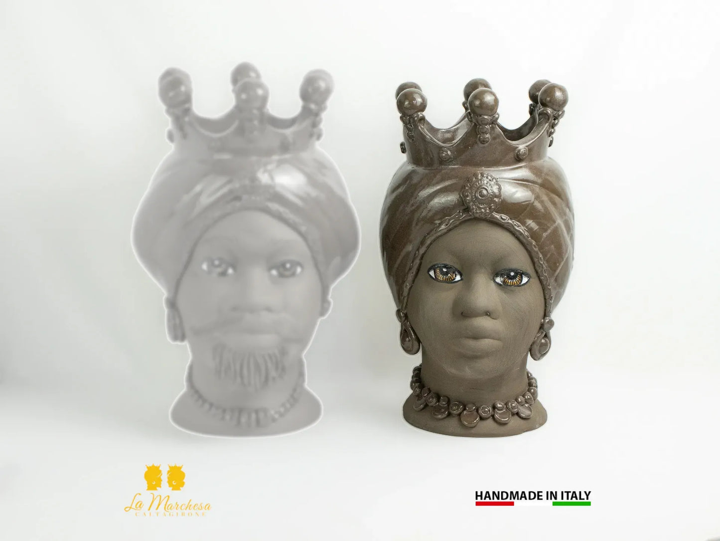 OUTLET Teste di Moro in Ceramica di Caltagirone marrone satinato 42cm