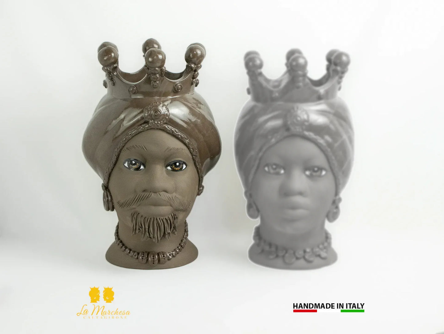OUTLET Teste di Moro in Ceramica di Caltagirone marrone satinato 42cm