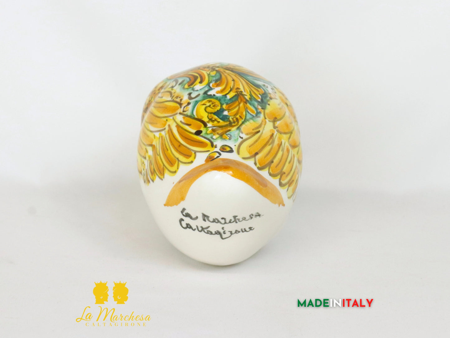 Papera curiosa in Ceramica di Caltagirone con fiocco decorata - papere ornamentali