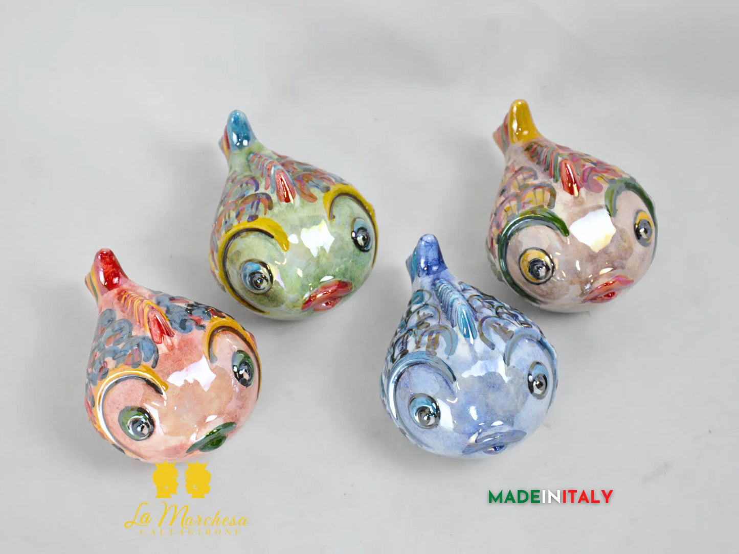 Pesce Palla Madreperla in Ceramica di Caltagirone