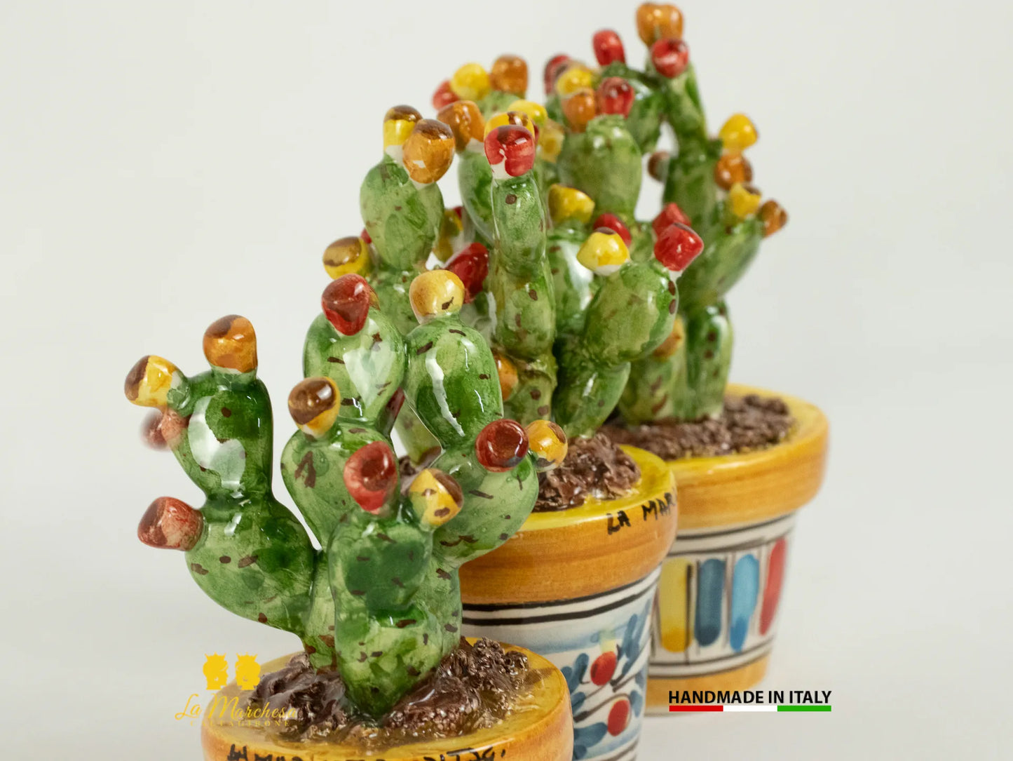 Piantina Fichi dinida in ceramica di caltagirone formata decorata a mano-9