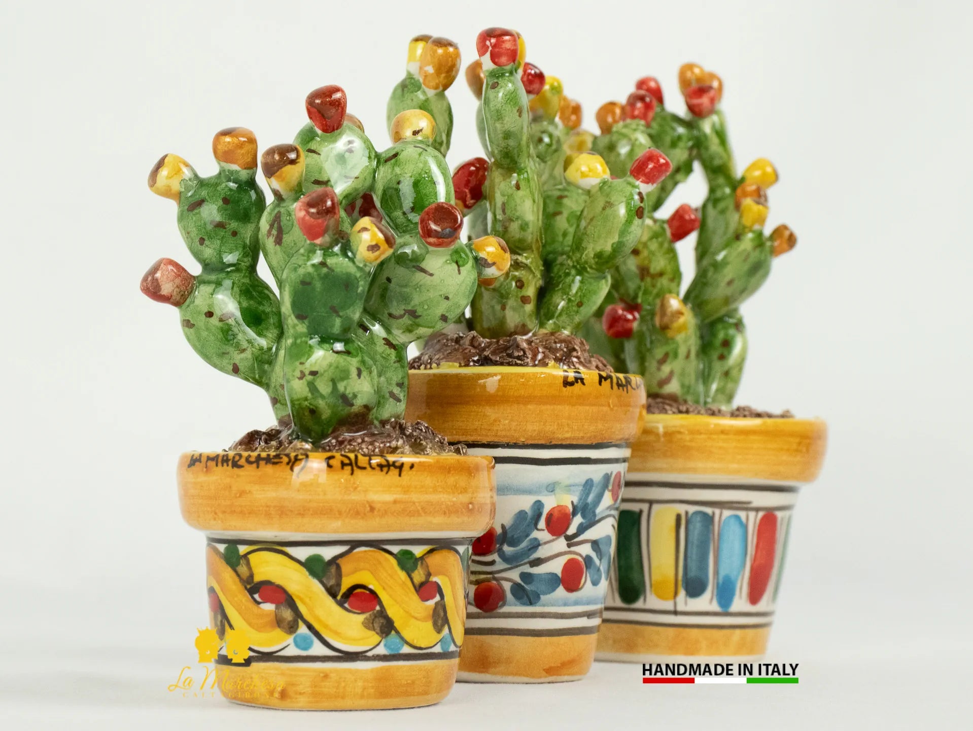 Piantina Fichi dinida in ceramica di caltagirone formata decorata a mano-9