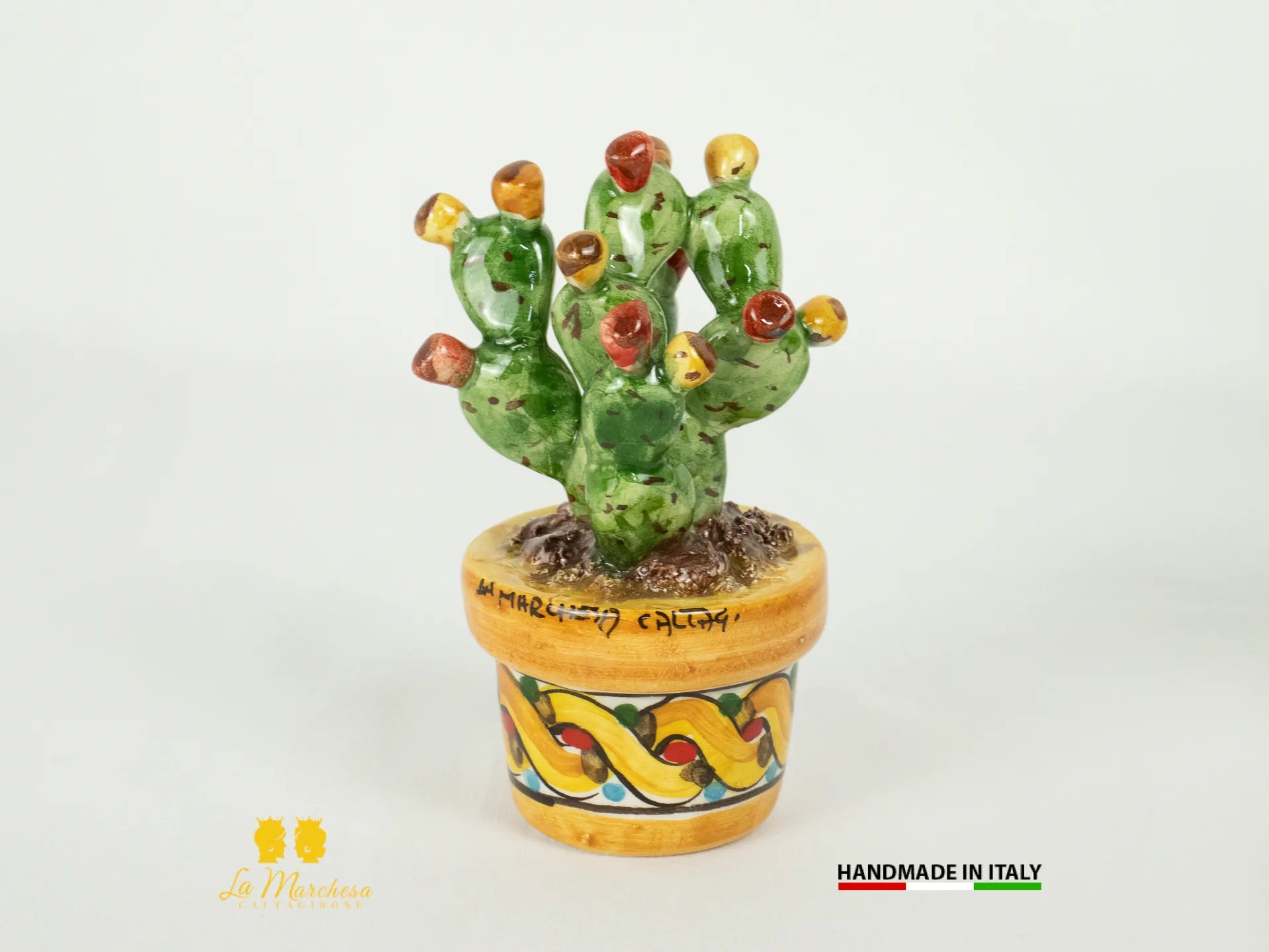 Piantina Fichi dinida in ceramica di caltagirone formata decorata a mano-6