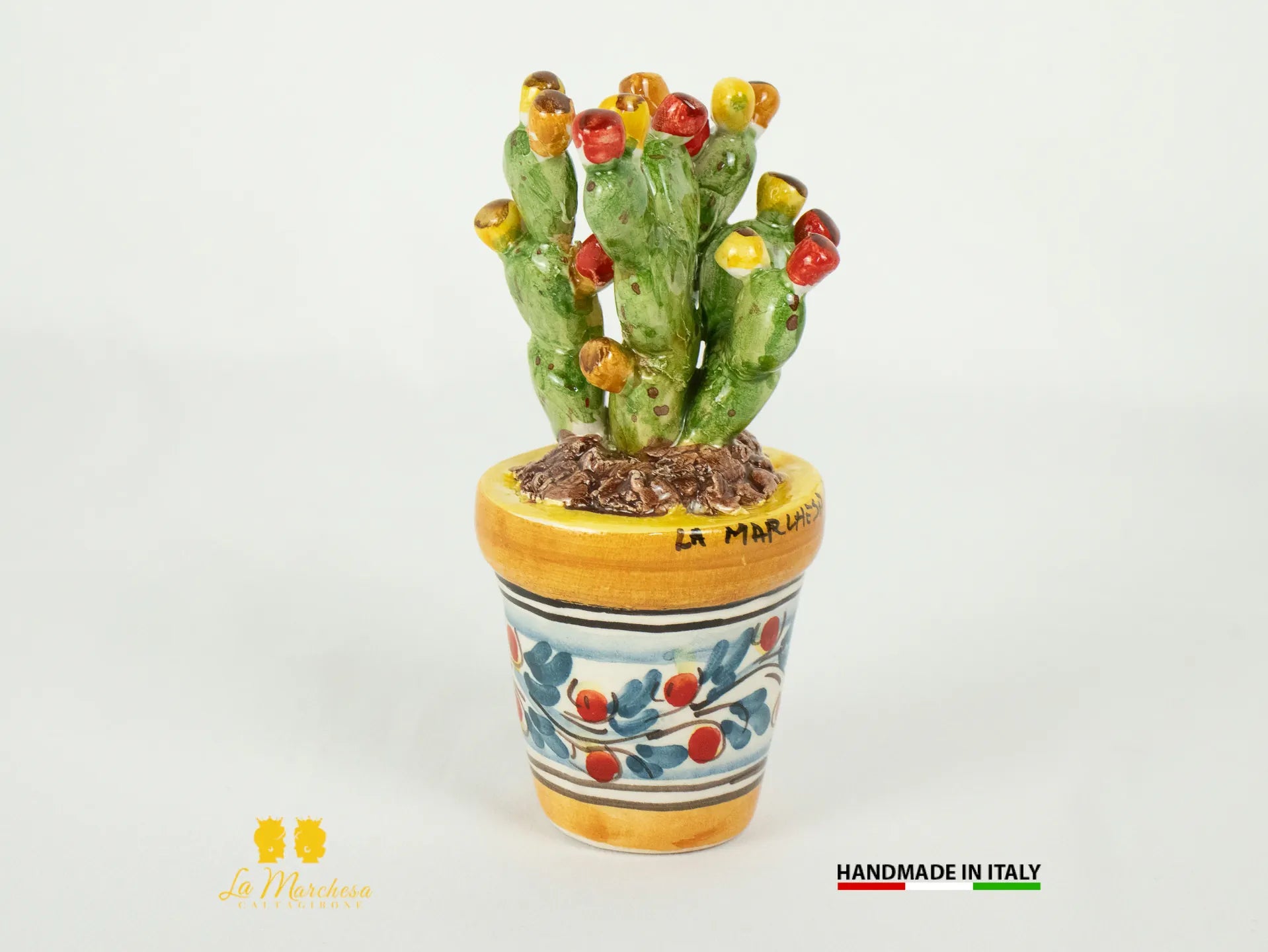 Piantina Fichi dinida in ceramica di caltagirone formata decorata a mano-7