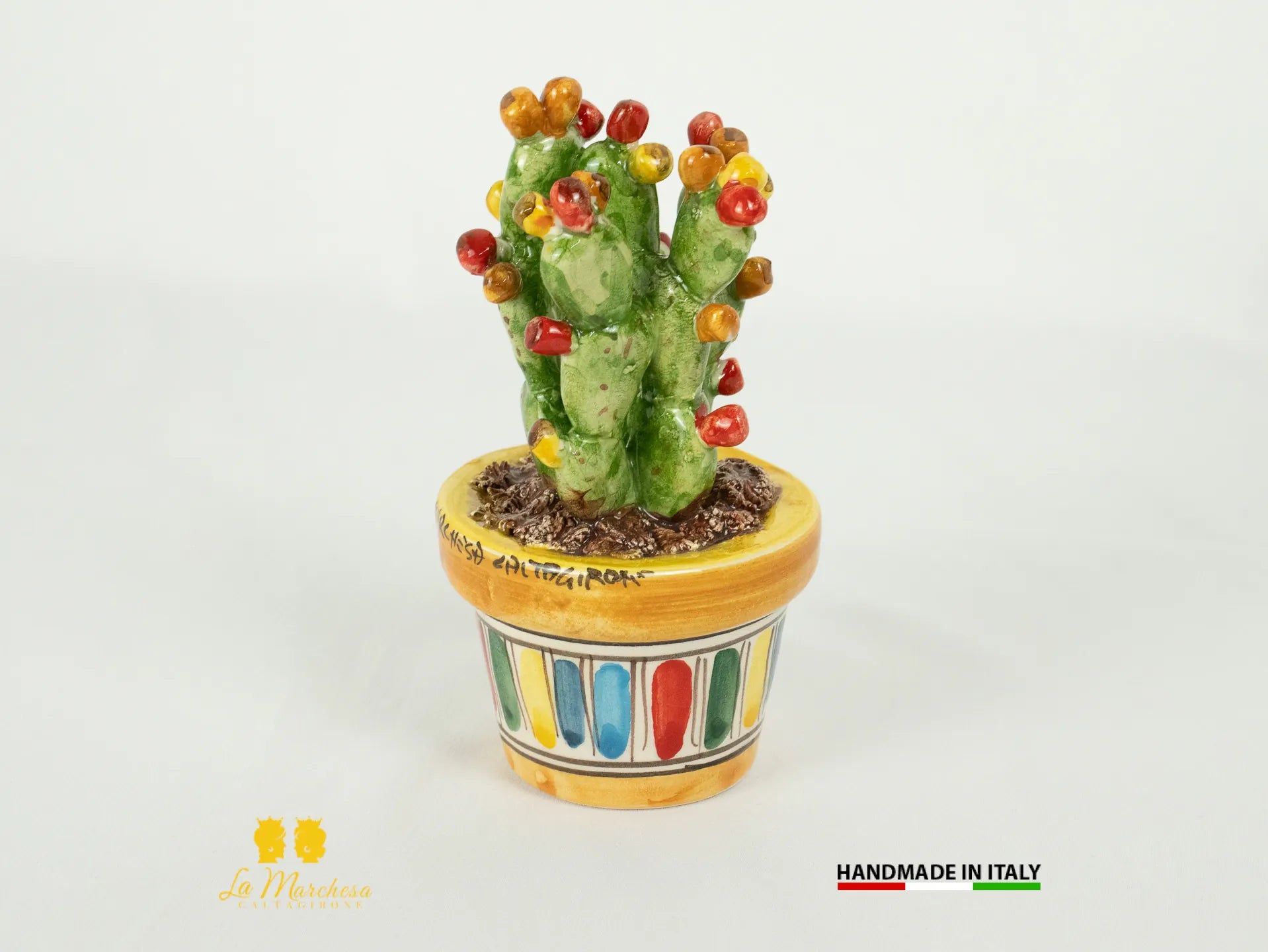 Piantina Fichi dinida in ceramica di caltagirone formata decorata a mano-8