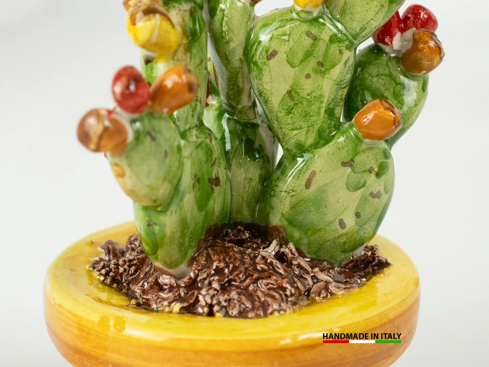 Piantina Fichi dinida in ceramica di caltagirone formata decorata a mano-9