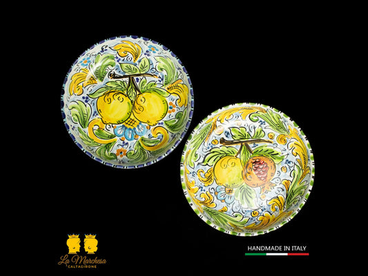 Piattino tondo in Ceramica di Caltagirone ornato frutta 20cm