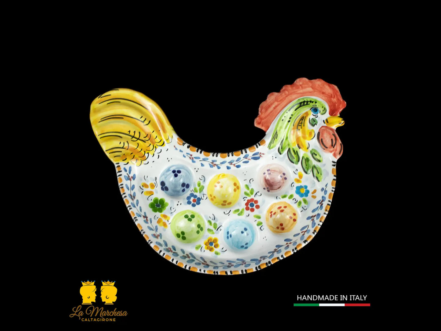 Piatto portauova Gallo in Ceramica di Caltagirone vari decori