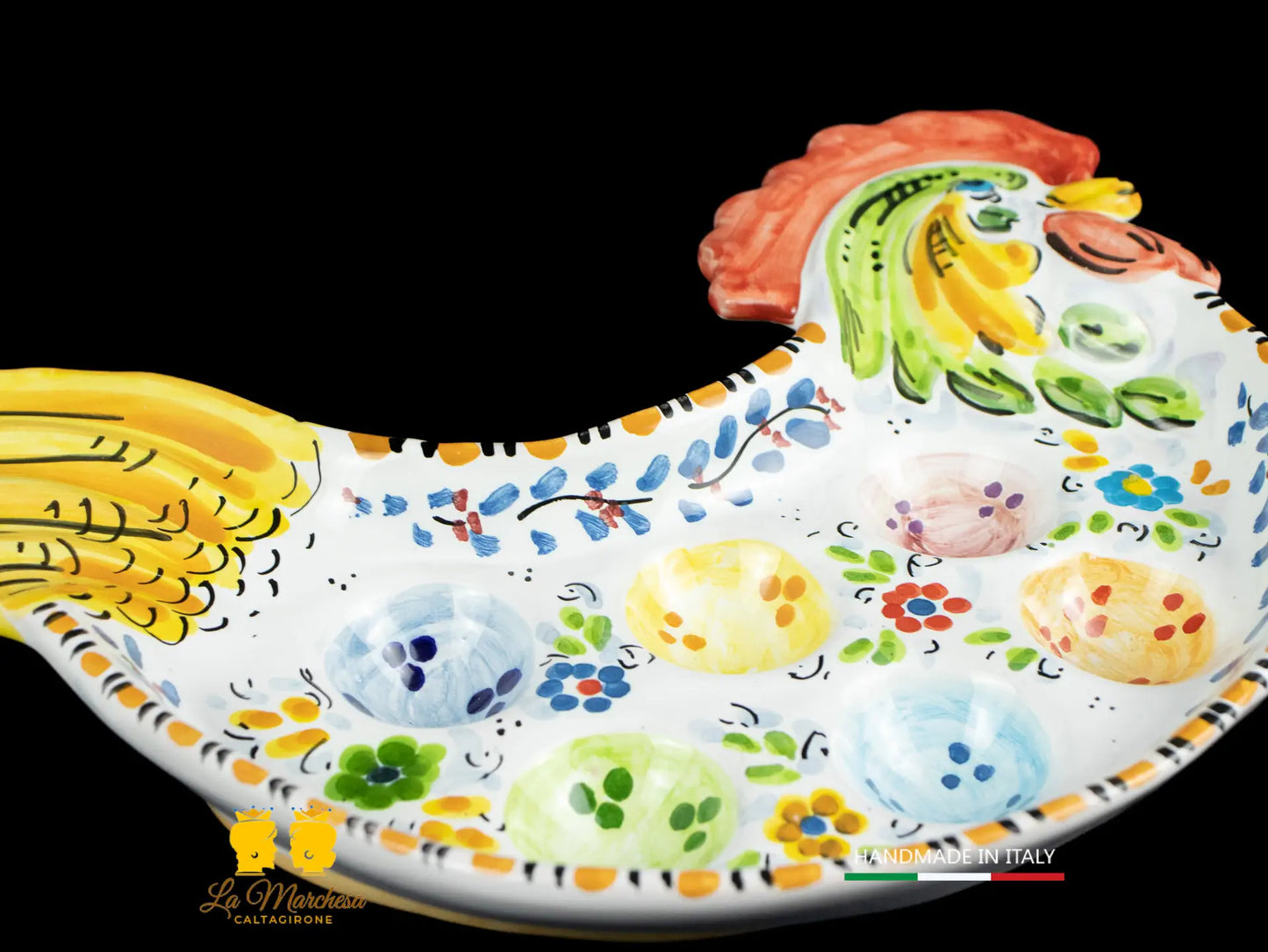 Piatto portauova Gallo in Ceramica di Caltagirone vari decori