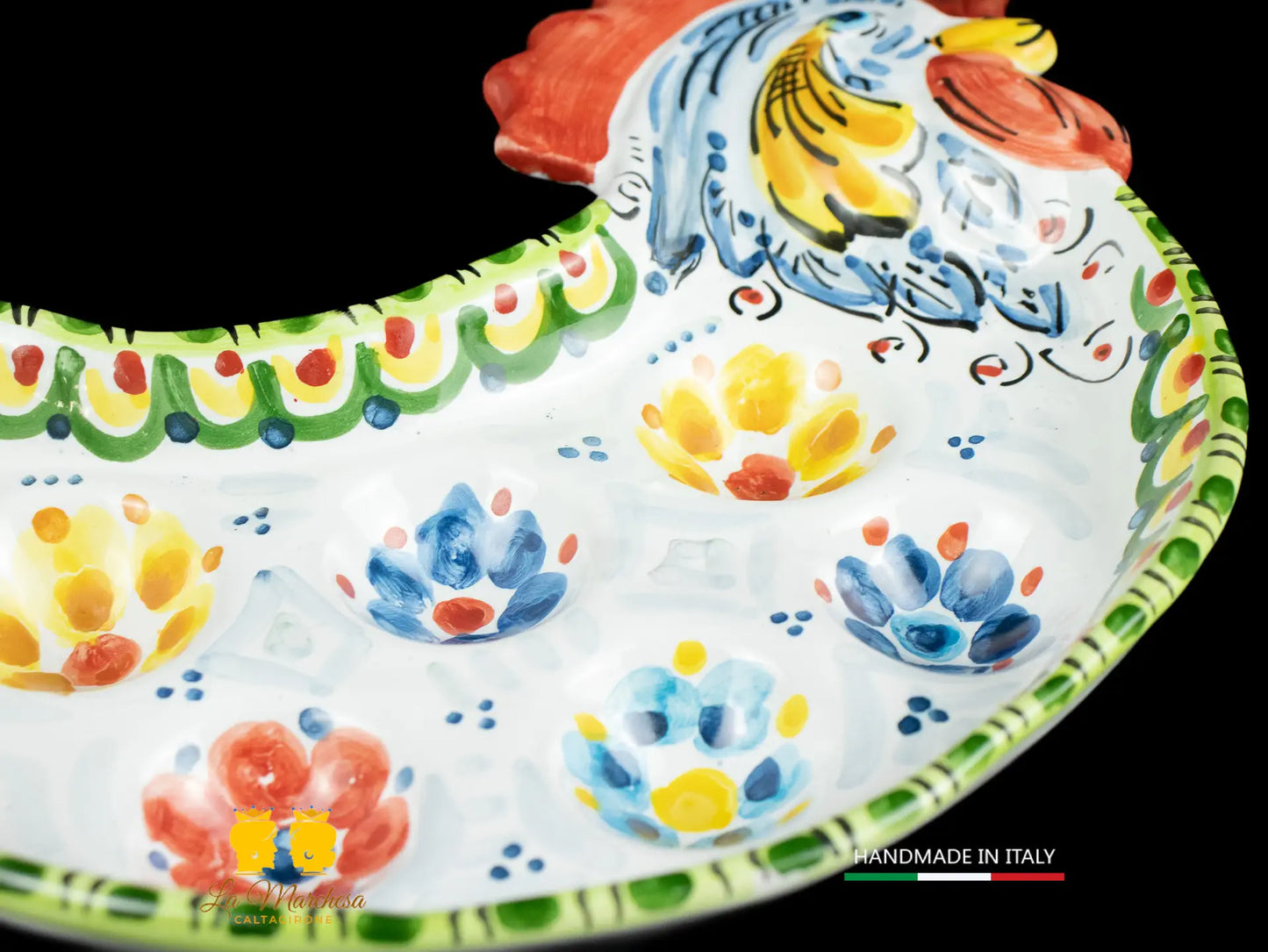 Piatto portauova Gallina in Ceramica di Caltagirone vari decori