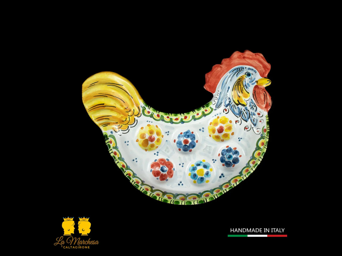 Piatto portauova Gallo in Ceramica di Caltagirone vari decori
