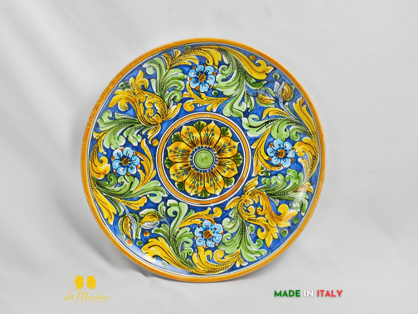 Piatti in Ceramica di Caltagirone rotondo ornato fiore 31cm - Vari colori