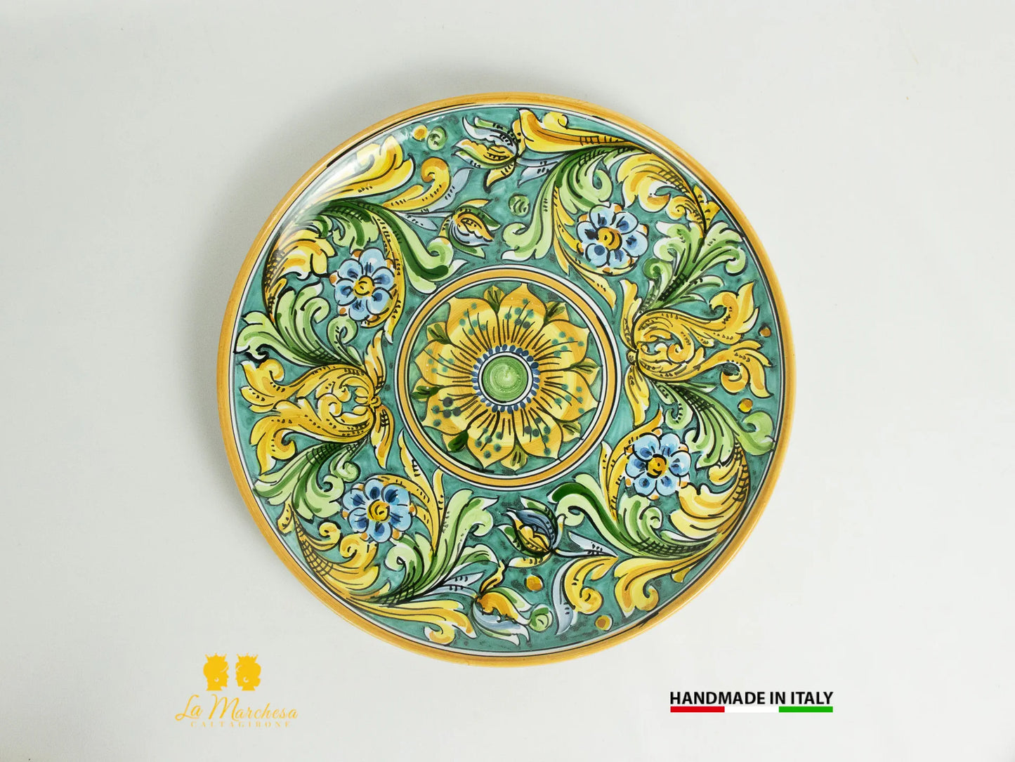 Piatti in Ceramica di Caltagirone rotondo ornato fiore 31cm - Vari colori