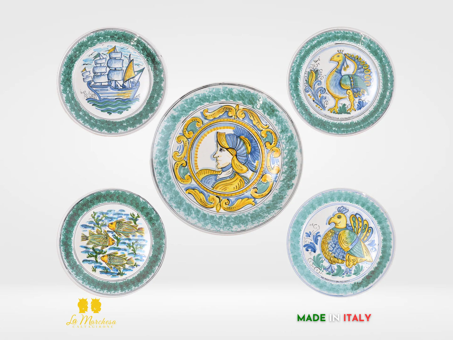 Piatto in Ceramica di Caltagirone decorato Fangotto disegni sicliani