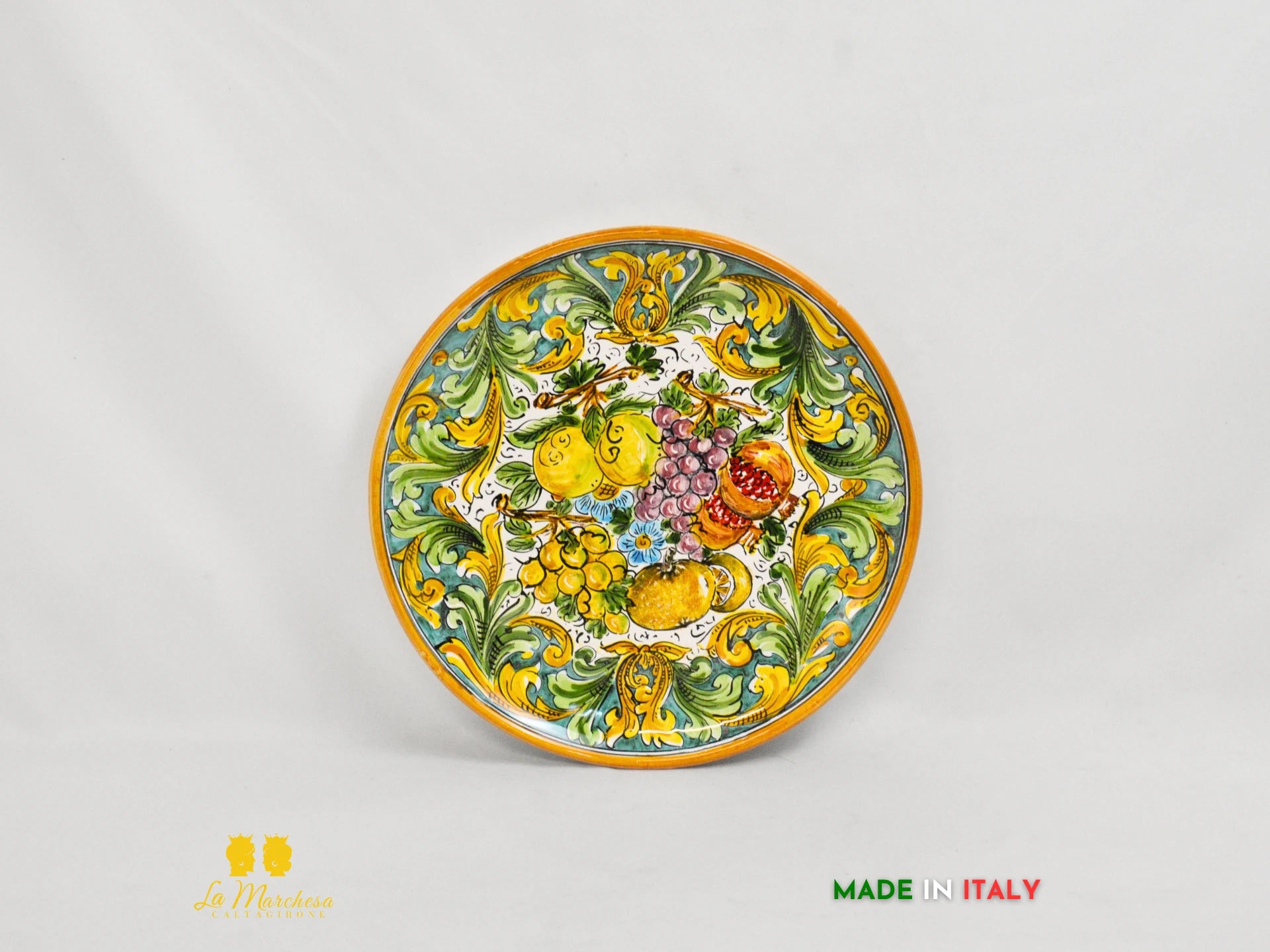 Piatto in Ceramica di Caltagirone rotondo Ornato Uva - Varie misure