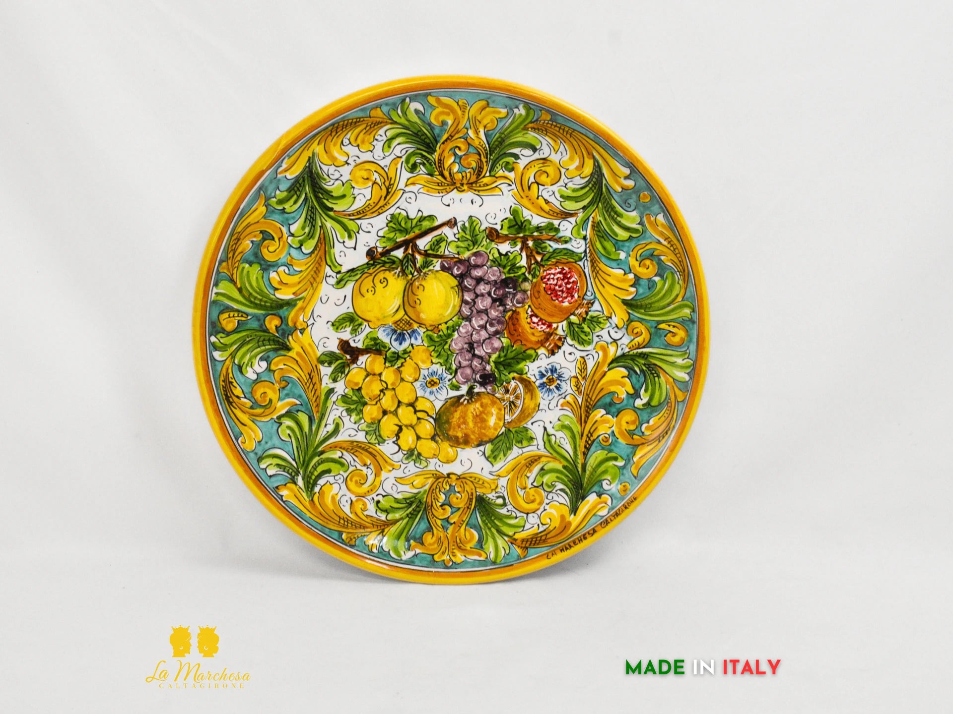 Piatto in Ceramica di Caltagirone rotondo Ornato Uva - Varie misure